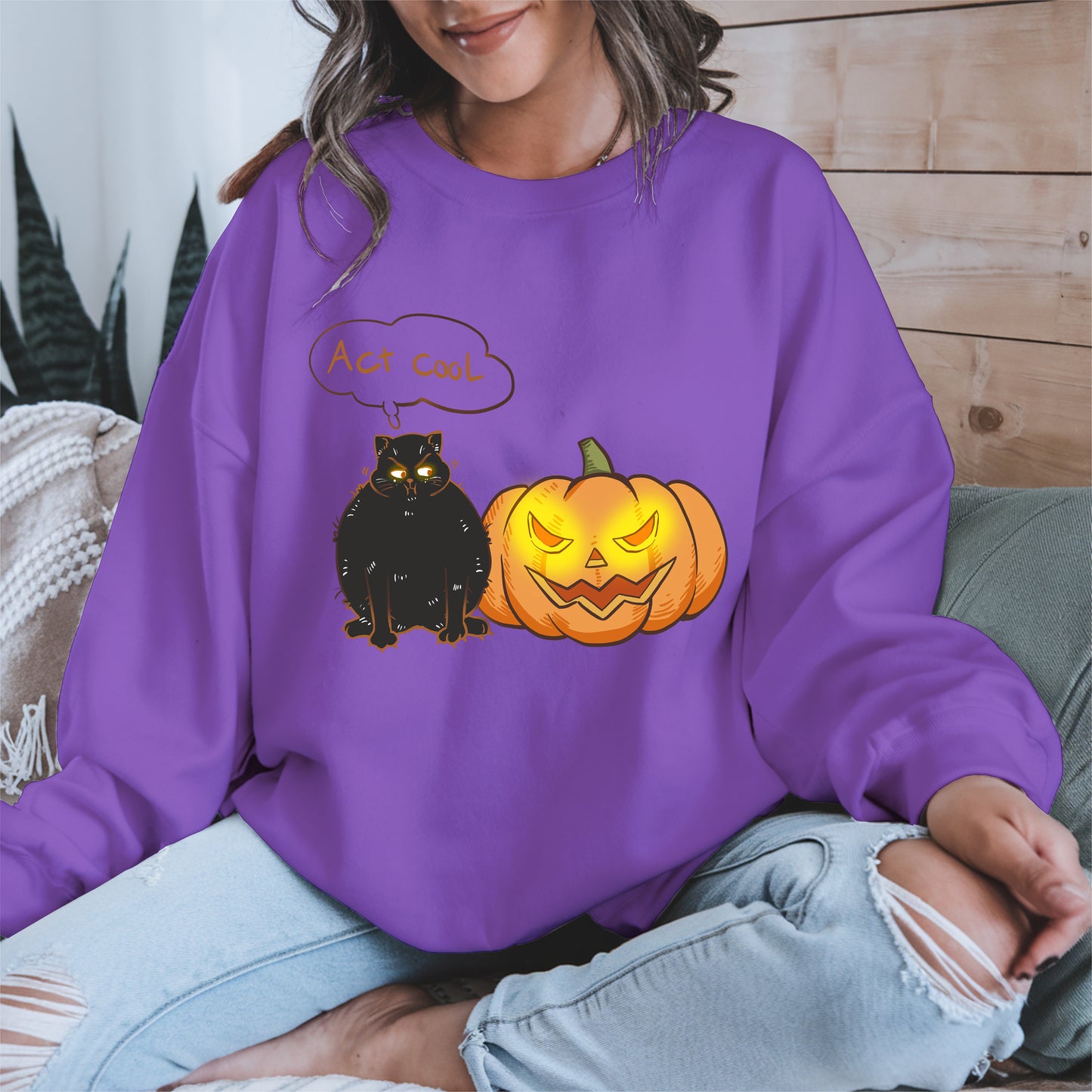 Act Cool - Black Cat & Pumpkin Halloween Tee