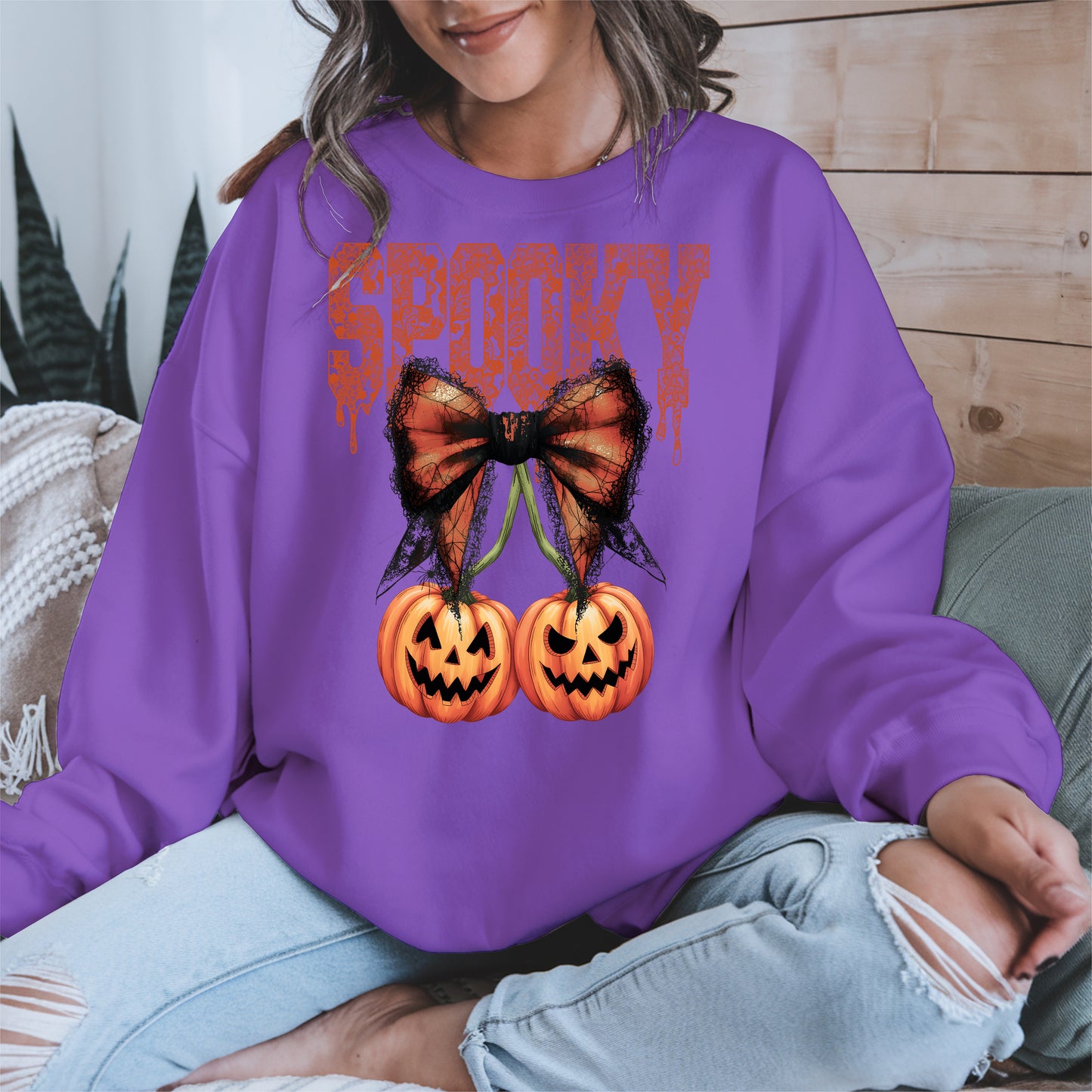 Spooky Bow Pumpkin Shirt Hoodie Sweatshirt for Halloween