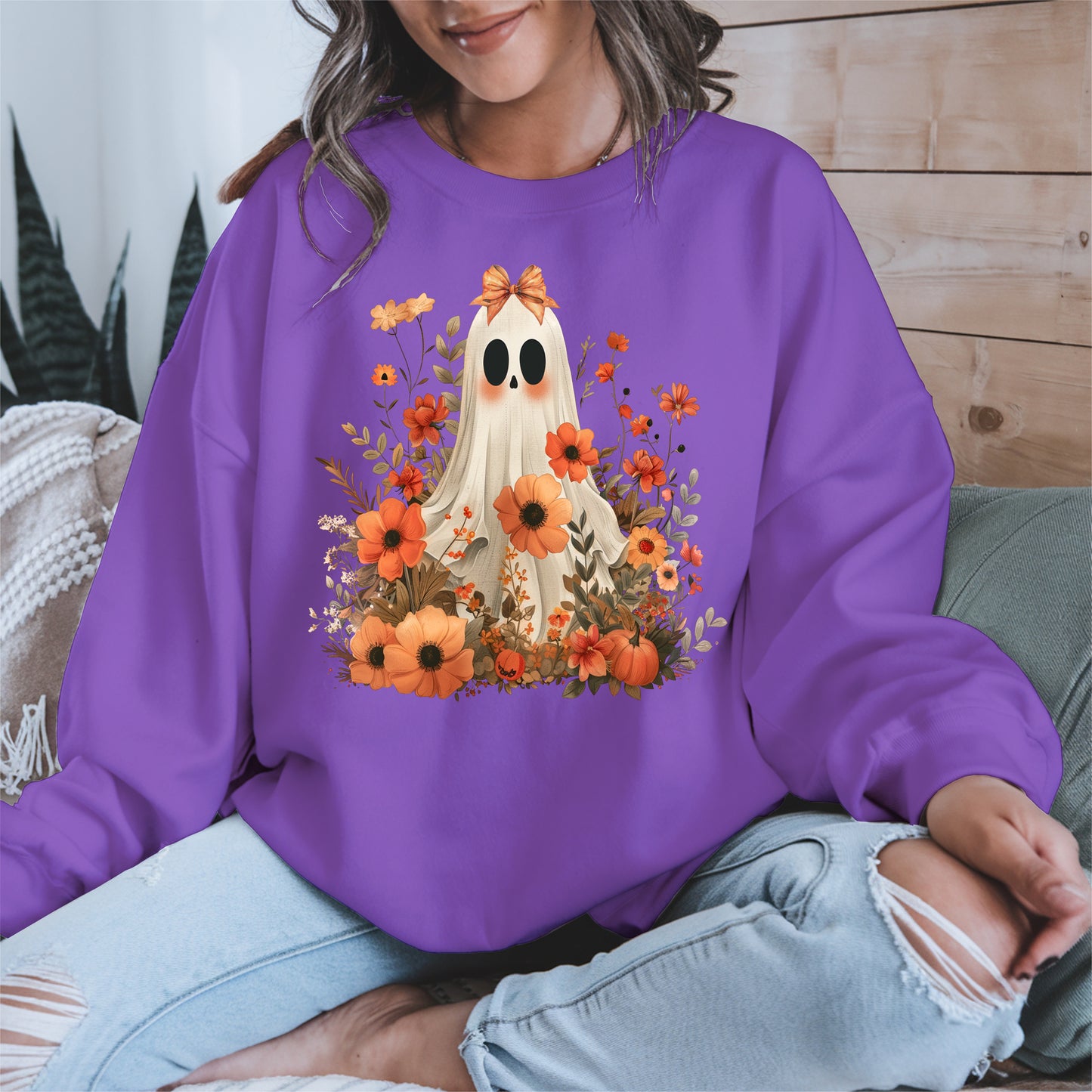 Autumn Ghost Floral Shirt Cute Fall Halloween Tee
