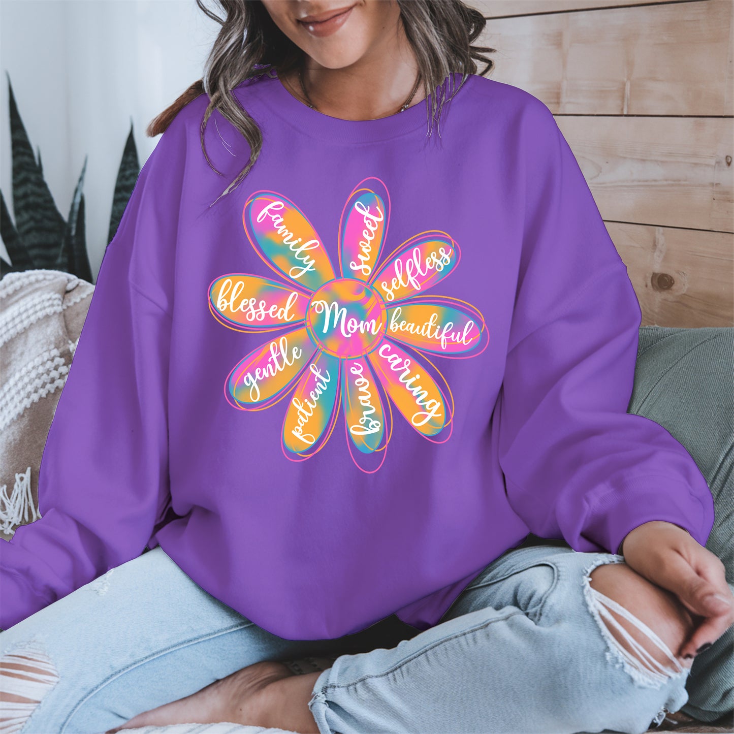 Colorful Flower Mom Shirt Hoodie Sweatshirt Gift for Mothers