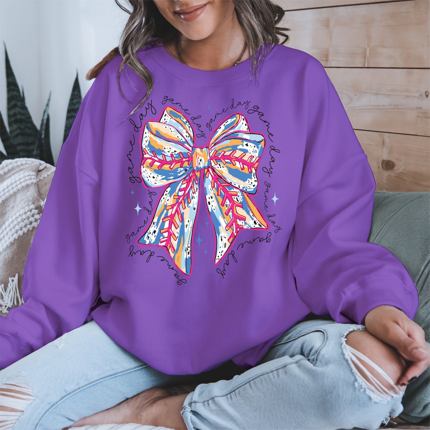 Game Day Bow Shirt Sport Tee Hoodie Sweatshirt for Baseball Fans