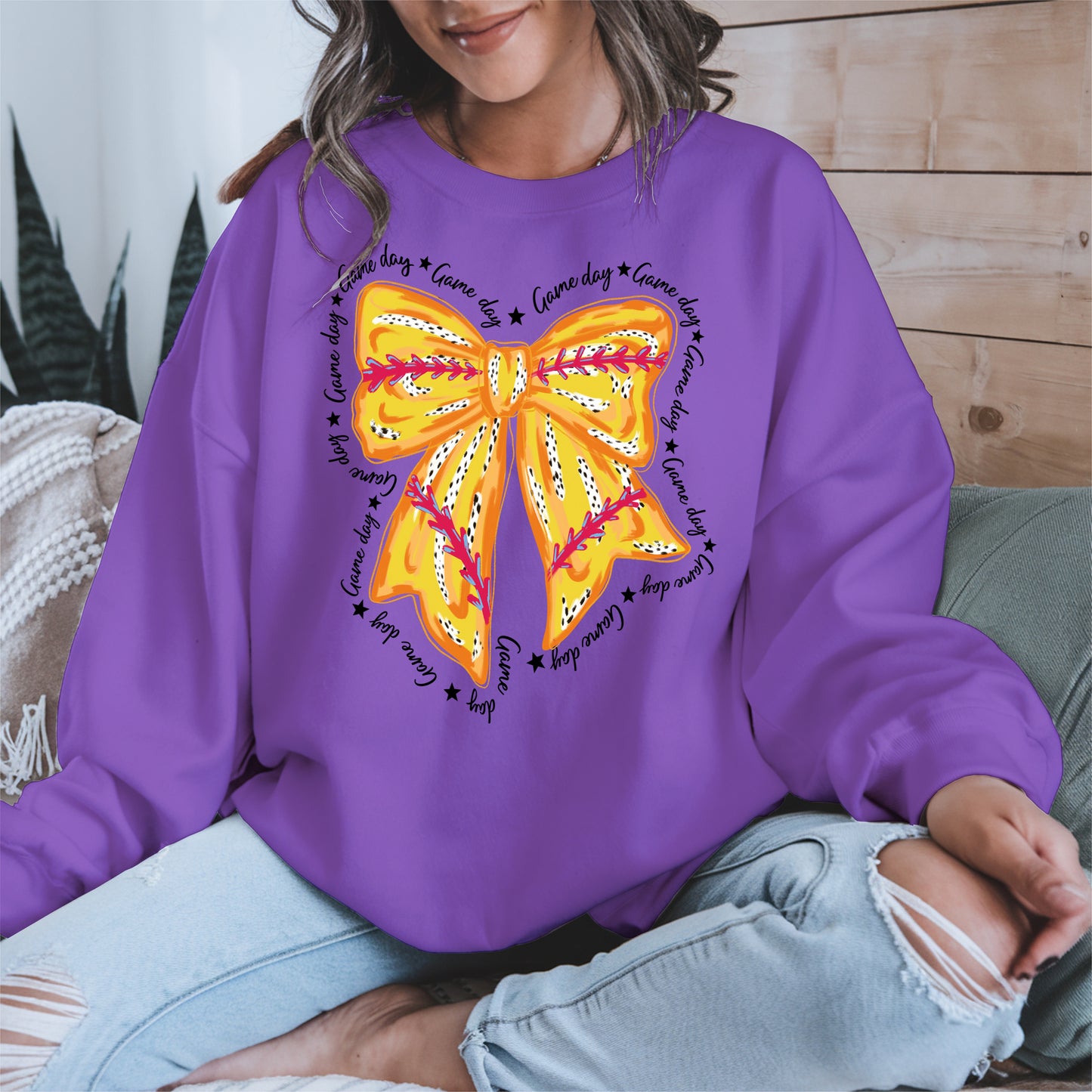Yellow Baseball Bow Shirt Sport Tee Hoodie Sweatshirt Gift for Fans