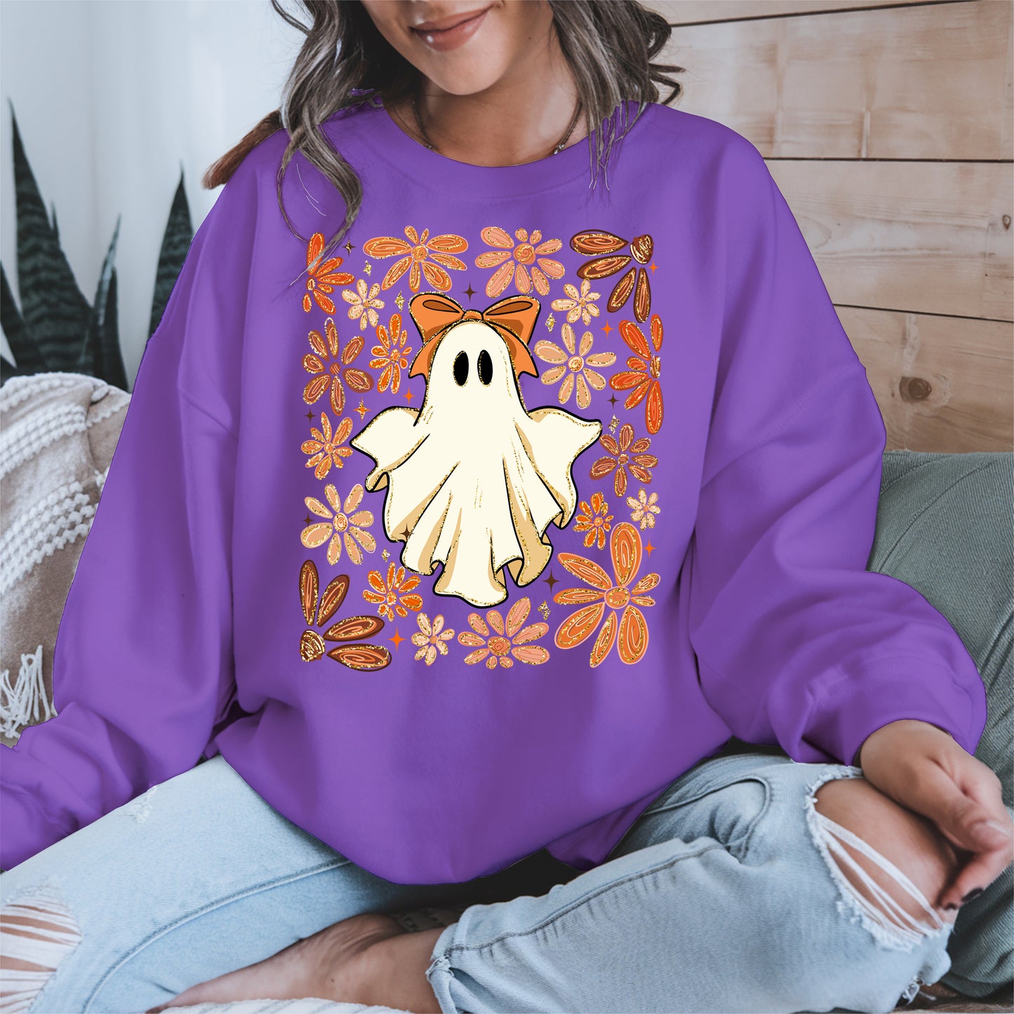 Boho floral ghost halloween shirt
