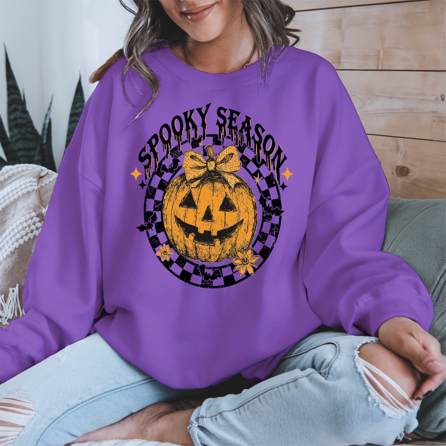Spooky Season Halloween Pumpkin Checkered shirt