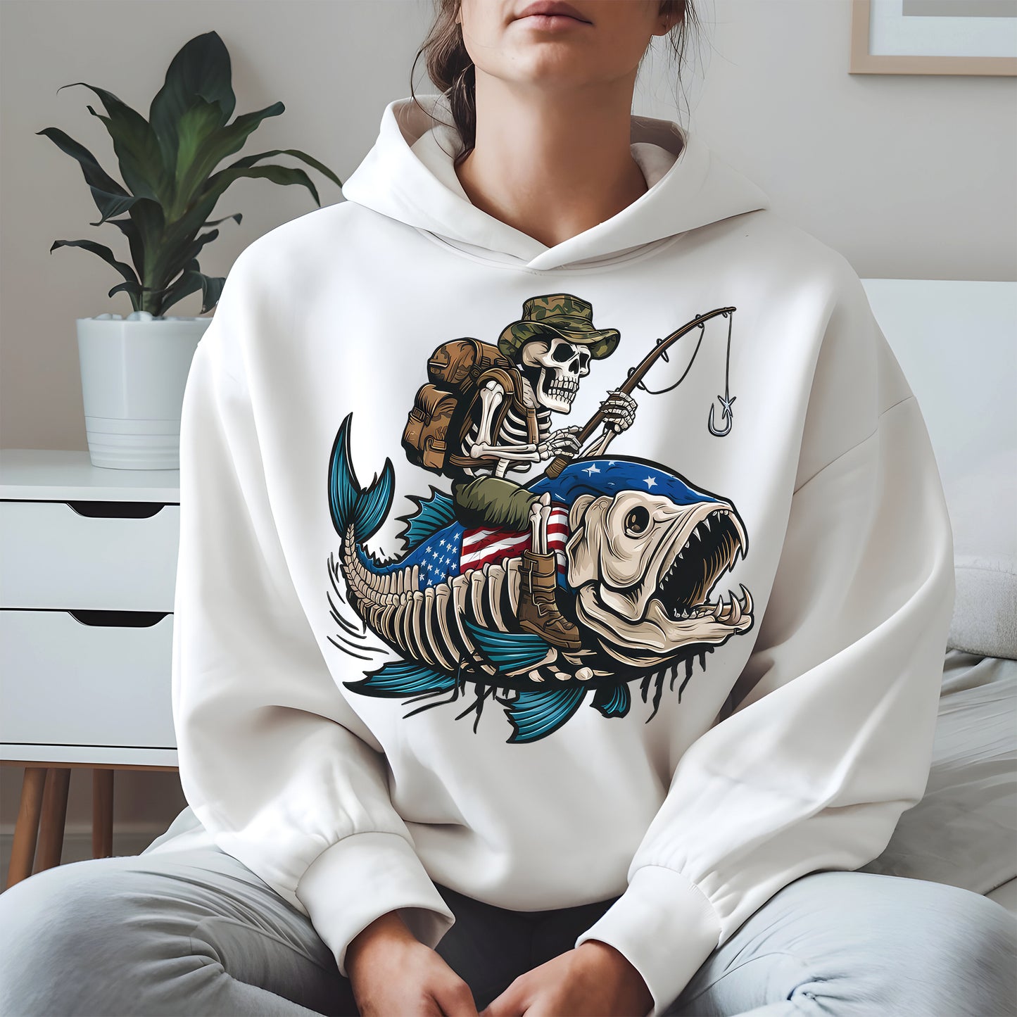 Patriotic Skeleton Fishing Shirt Hoodie Sweatshirt