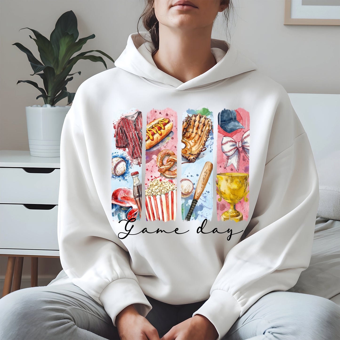 Watercolor Hotdog, Bat & Trophy Baseball Sport Shirt