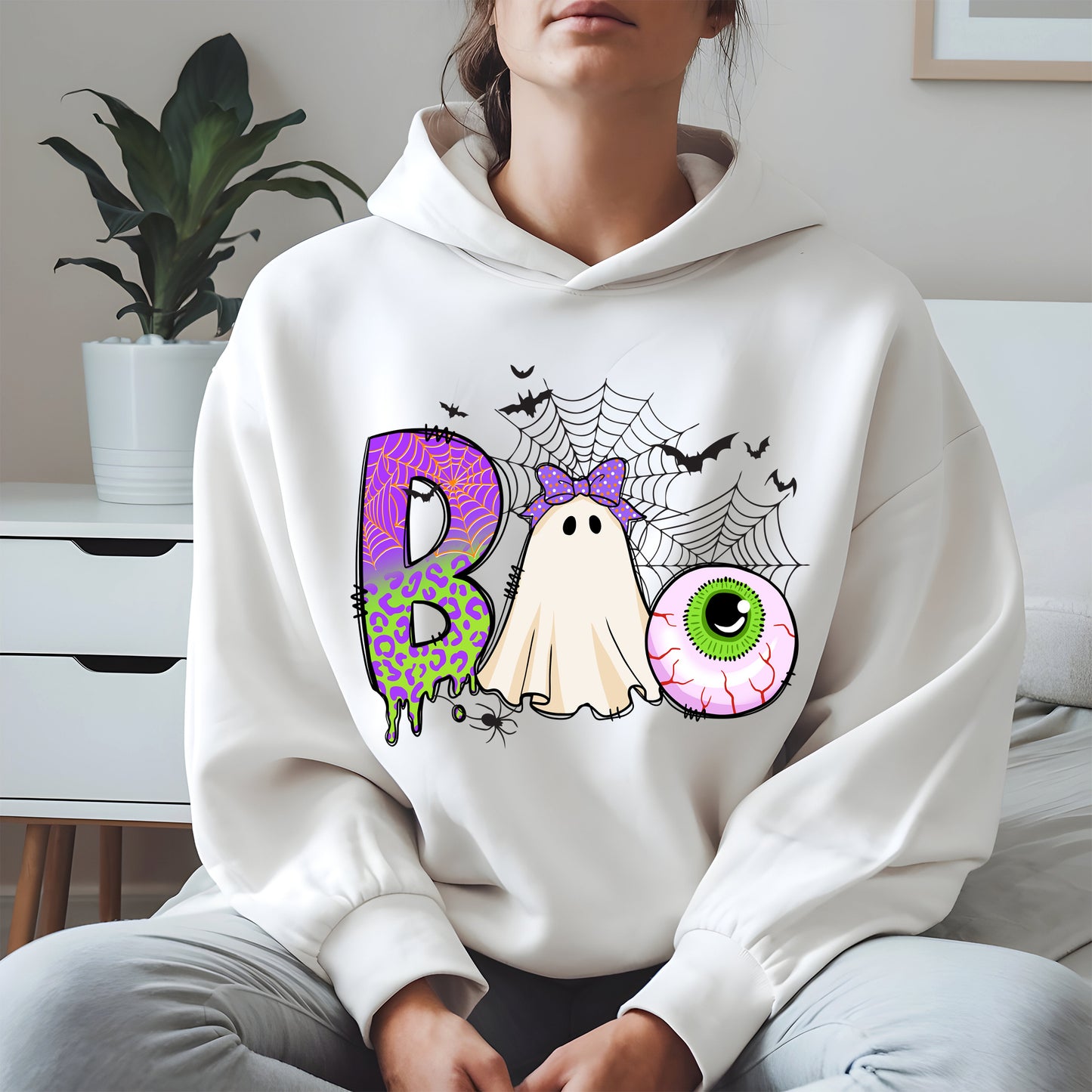 BOO Ghost Eyeball Shirt Hoodie Sweatshirt for Halloween Fun