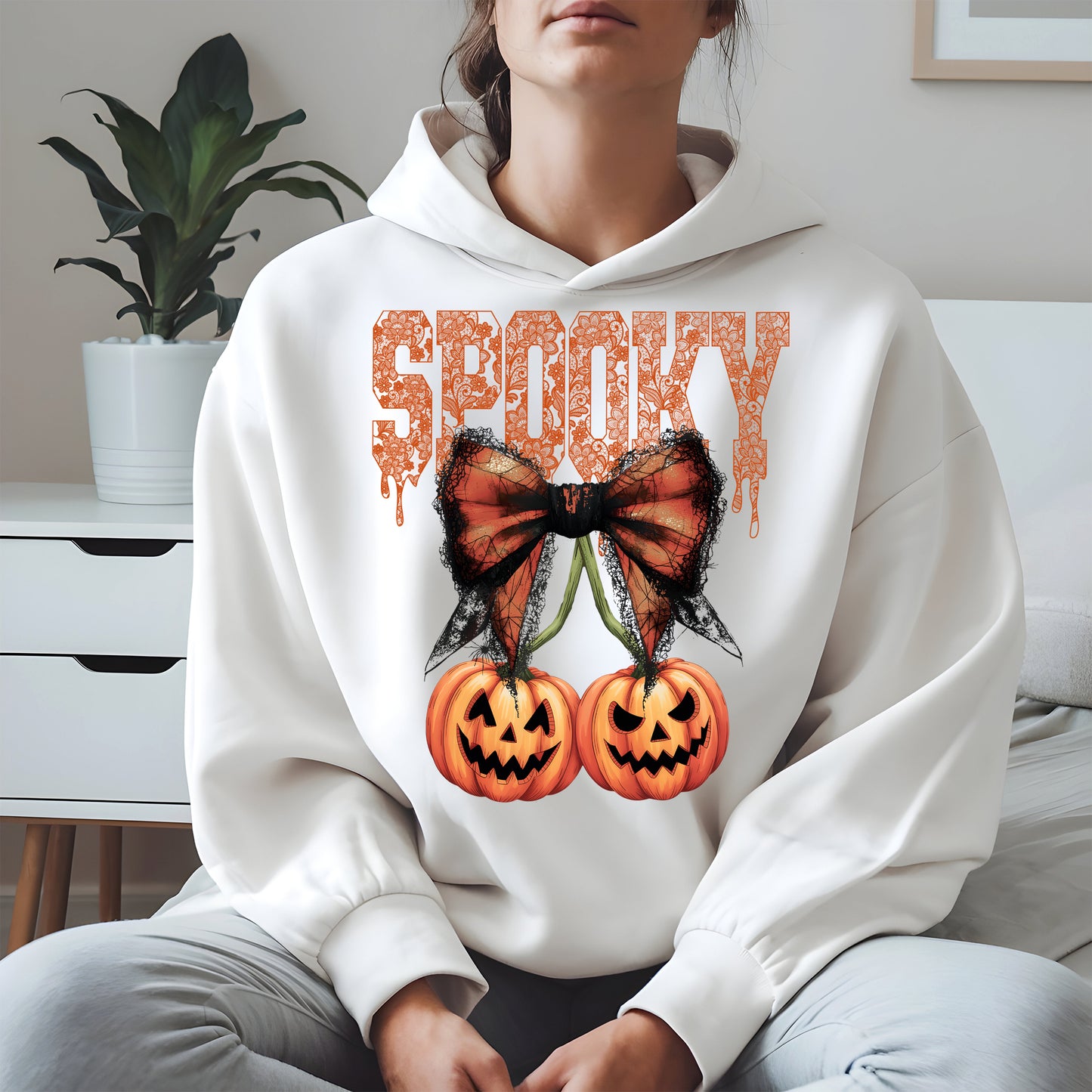Spooky Bow Pumpkin Shirt Hoodie Sweatshirt for Halloween