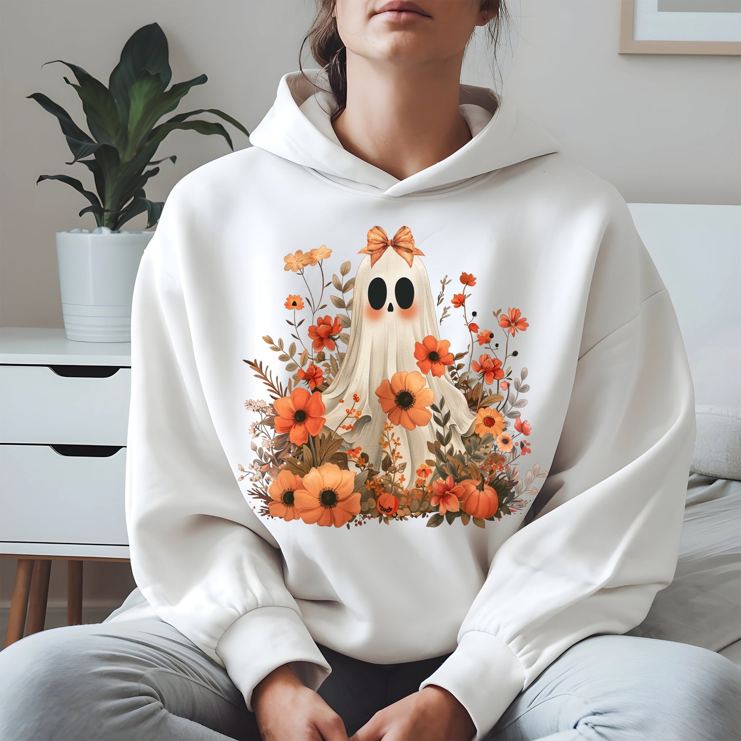 Autumn Ghost Floral Shirt Cute Fall Halloween Tee