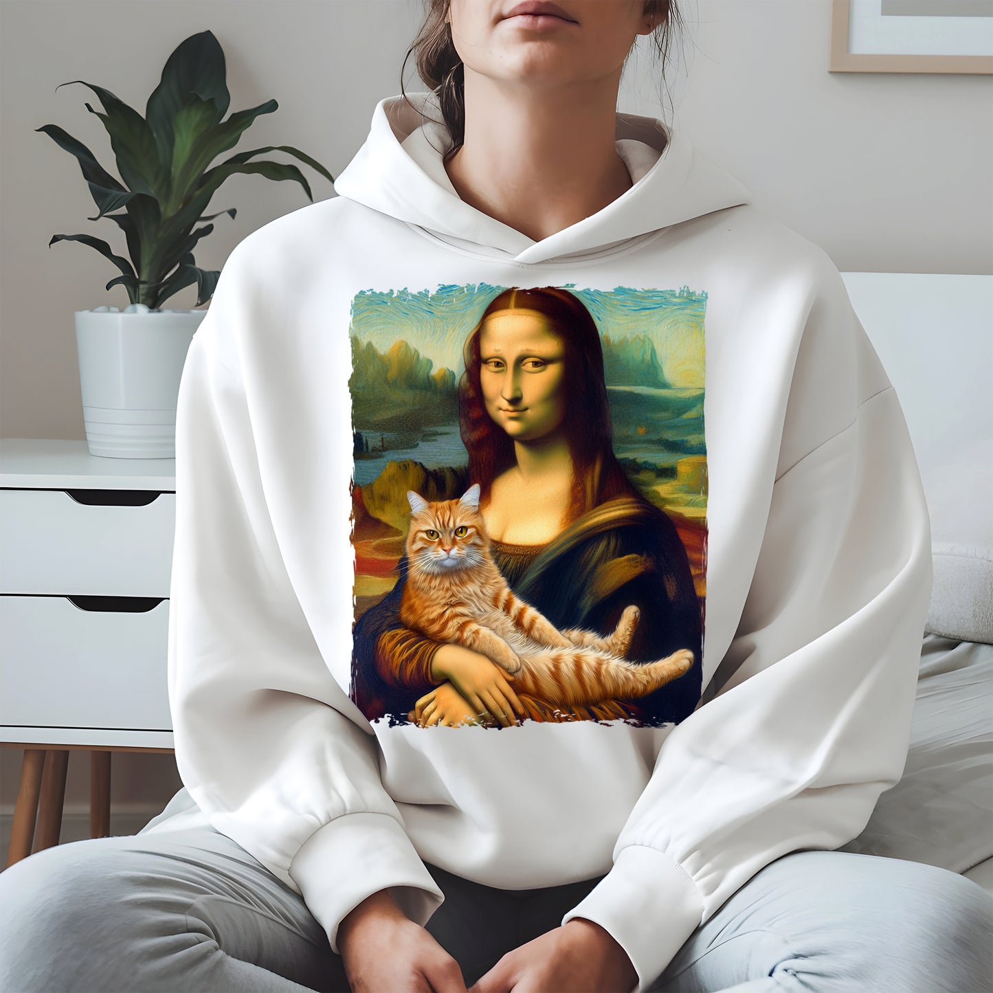Mona Lisa Holding Orange Cat Shirt Hoodie Sweatshirt