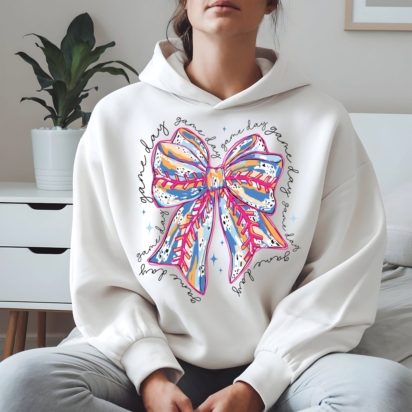 Game Day Bow Shirt Sport Tee Hoodie Sweatshirt for Baseball Fans