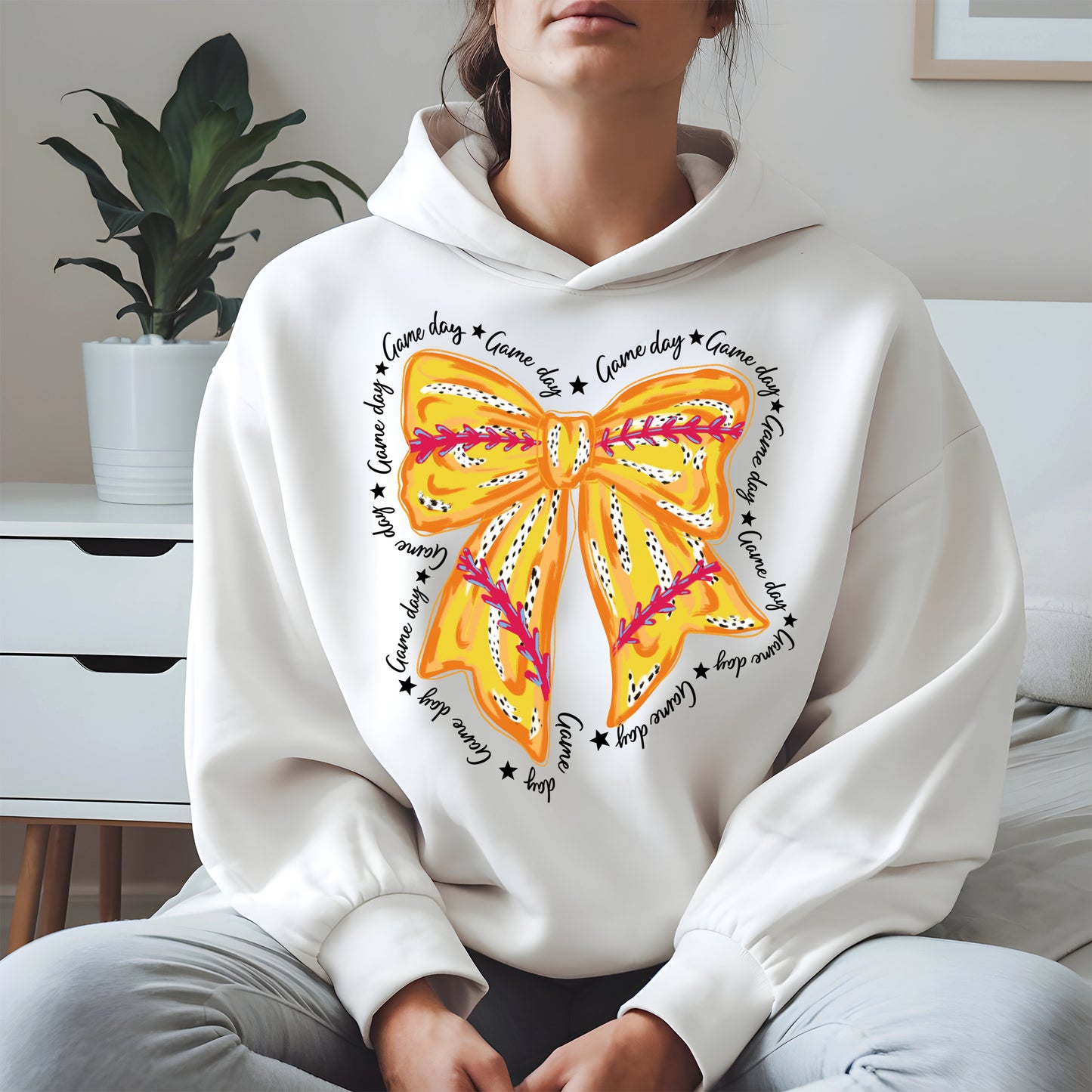 Yellow Baseball Bow Shirt Sport Tee Hoodie Sweatshirt Gift for Fans