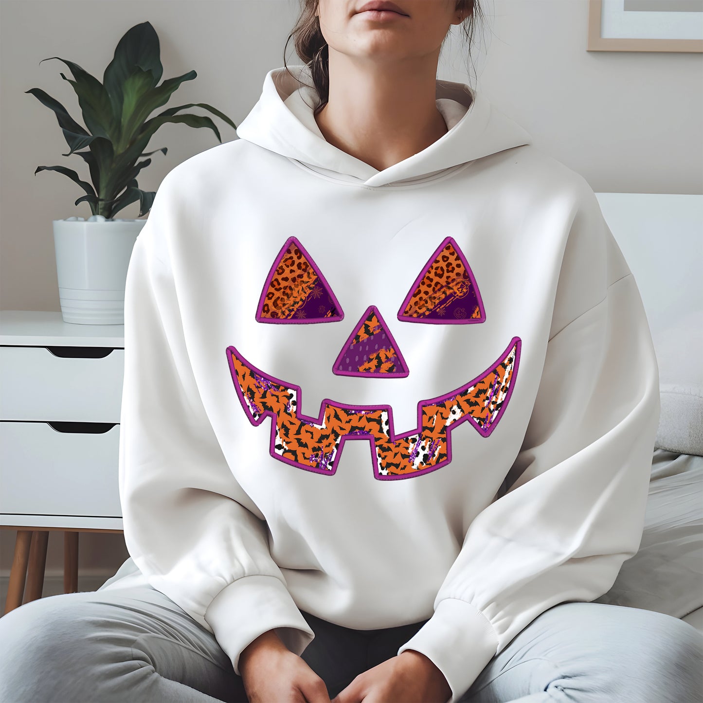 Pumpkin Face Faux Embroidery shirt