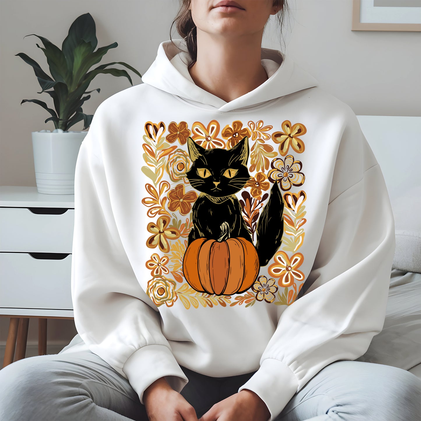 Floral Black cat Pumpkin halloween shirt