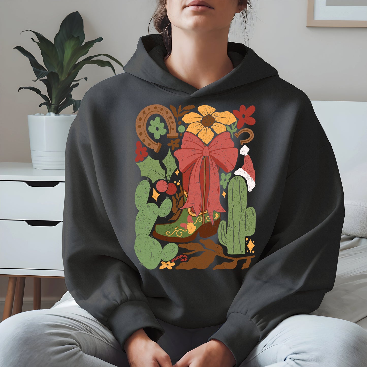 Western Christmas Cowboy Boot Shirt Hoodie