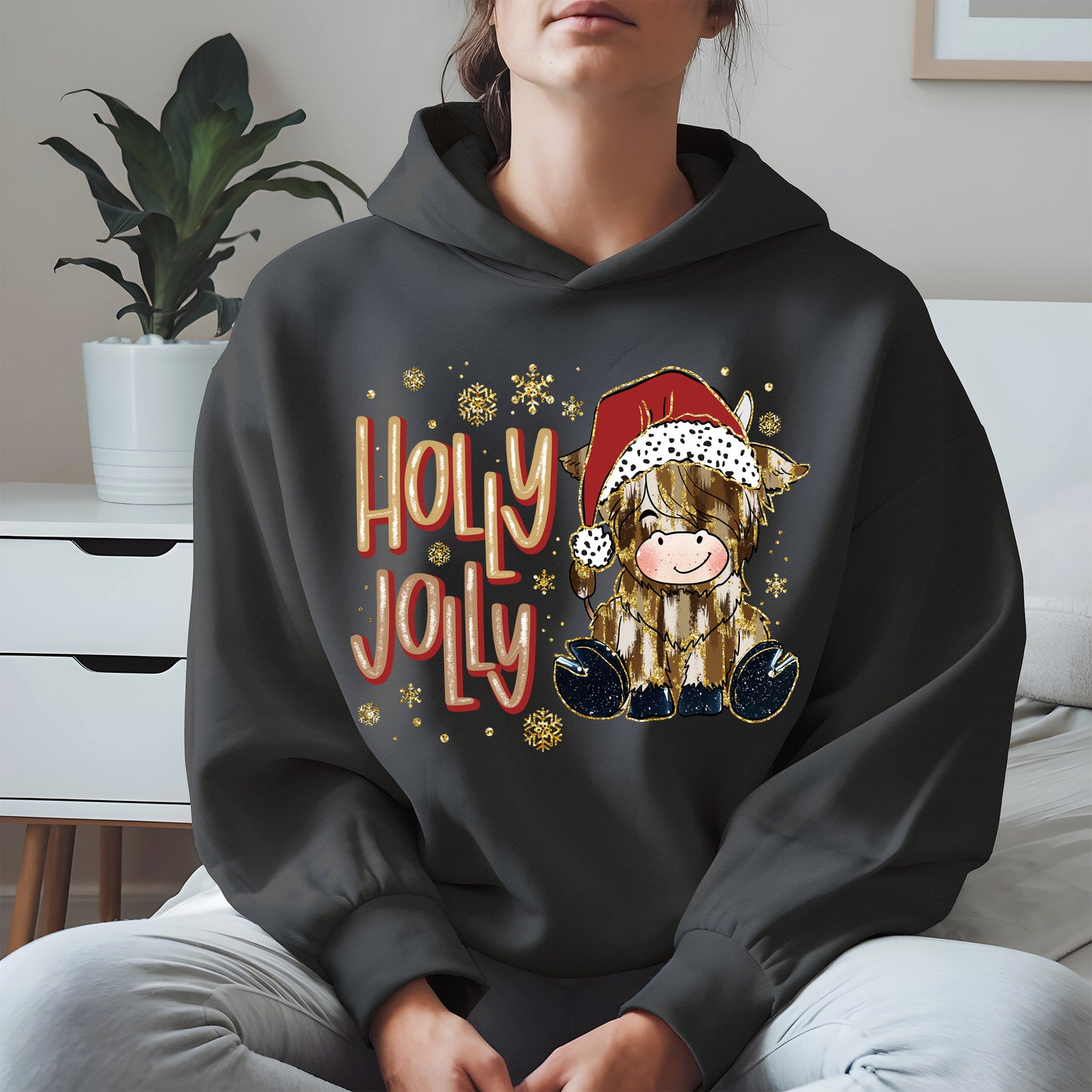 Holly Jolly Christmas Cow Santa Shirt