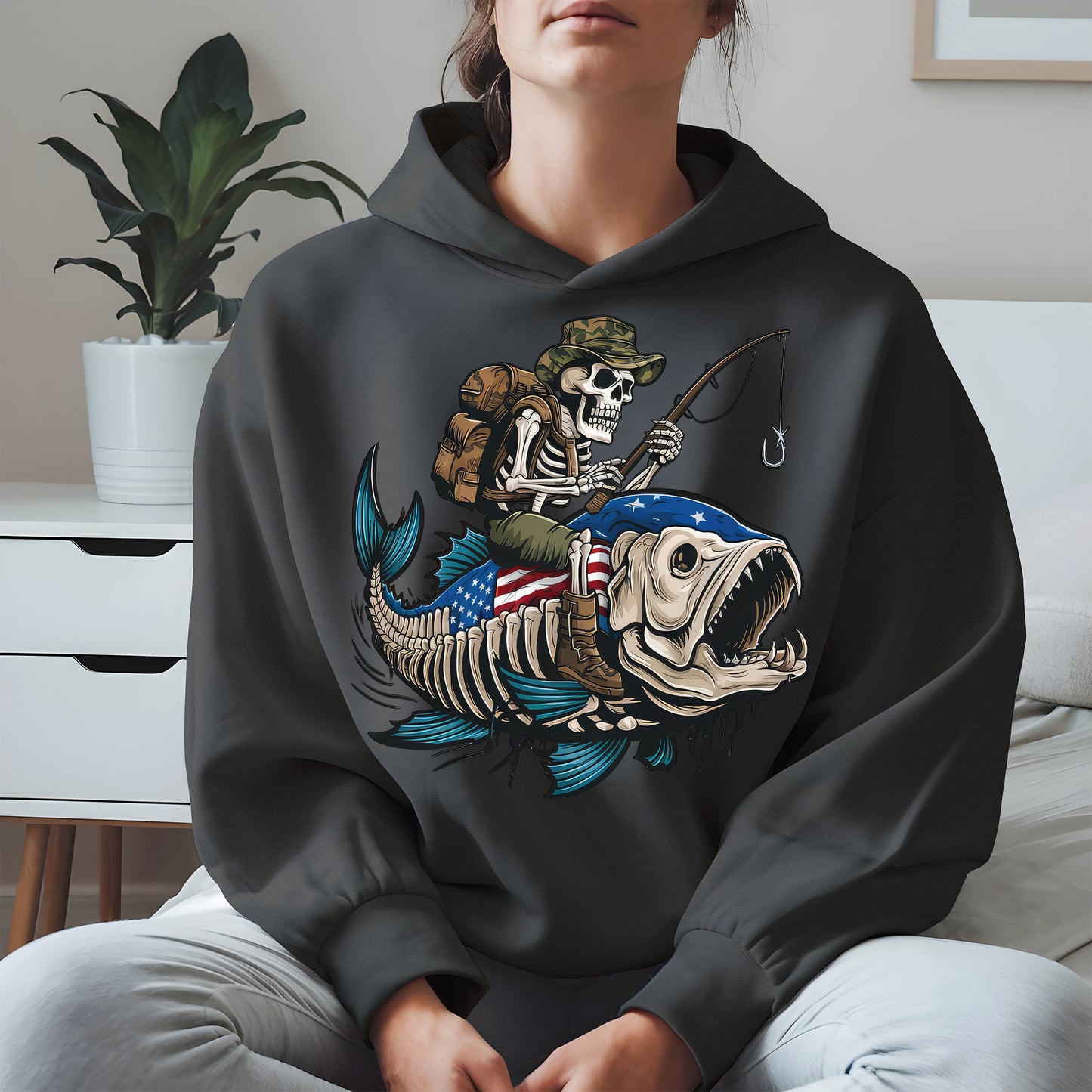 Patriotic Skeleton Fishing Shirt Hoodie Sweatshirt