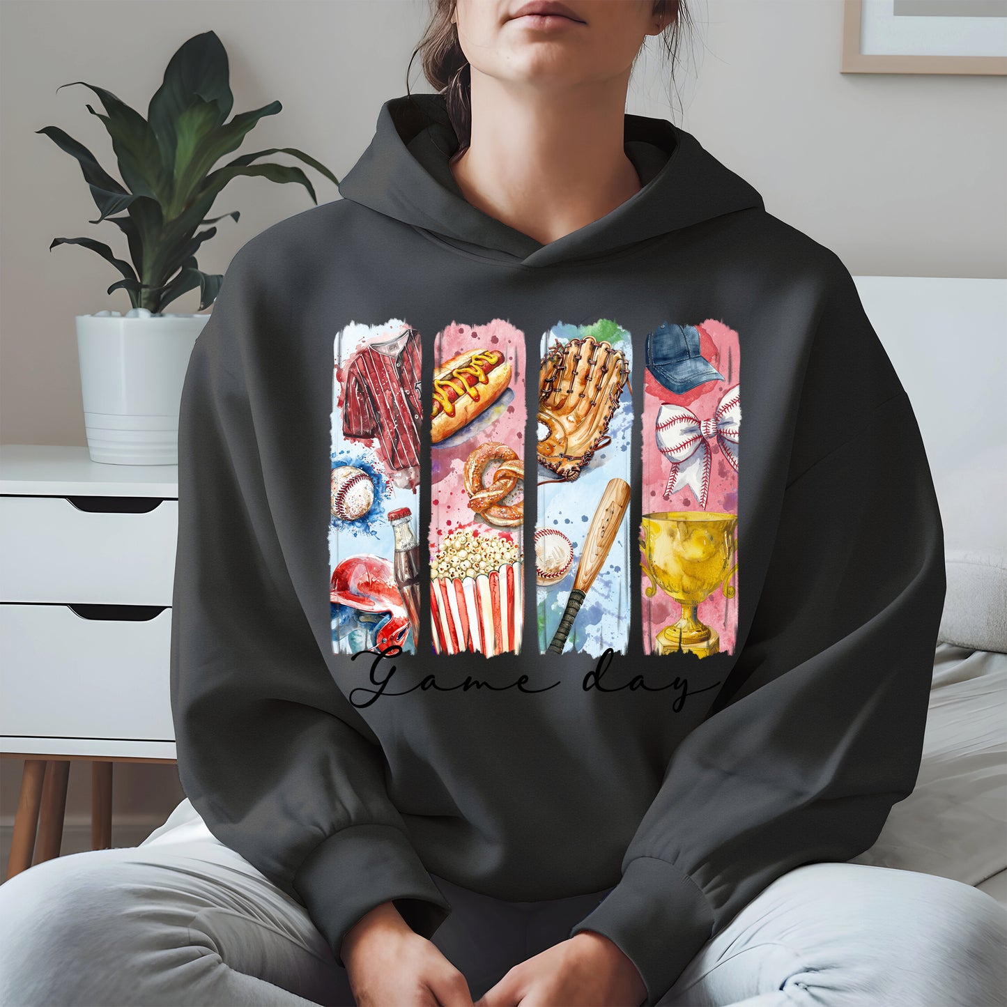Watercolor Hotdog, Bat & Trophy Baseball Sport Shirt