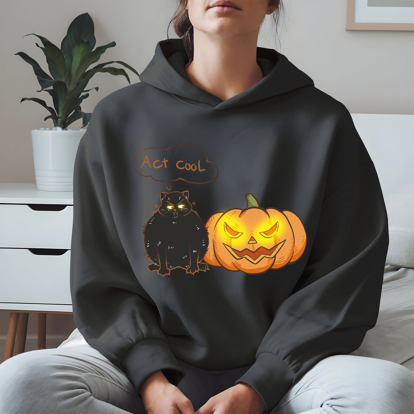 Act Cool - Black Cat & Pumpkin Halloween Tee
