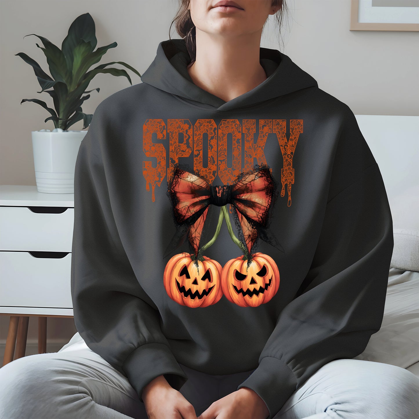 Spooky Bow Pumpkin Shirt Hoodie Sweatshirt for Halloween