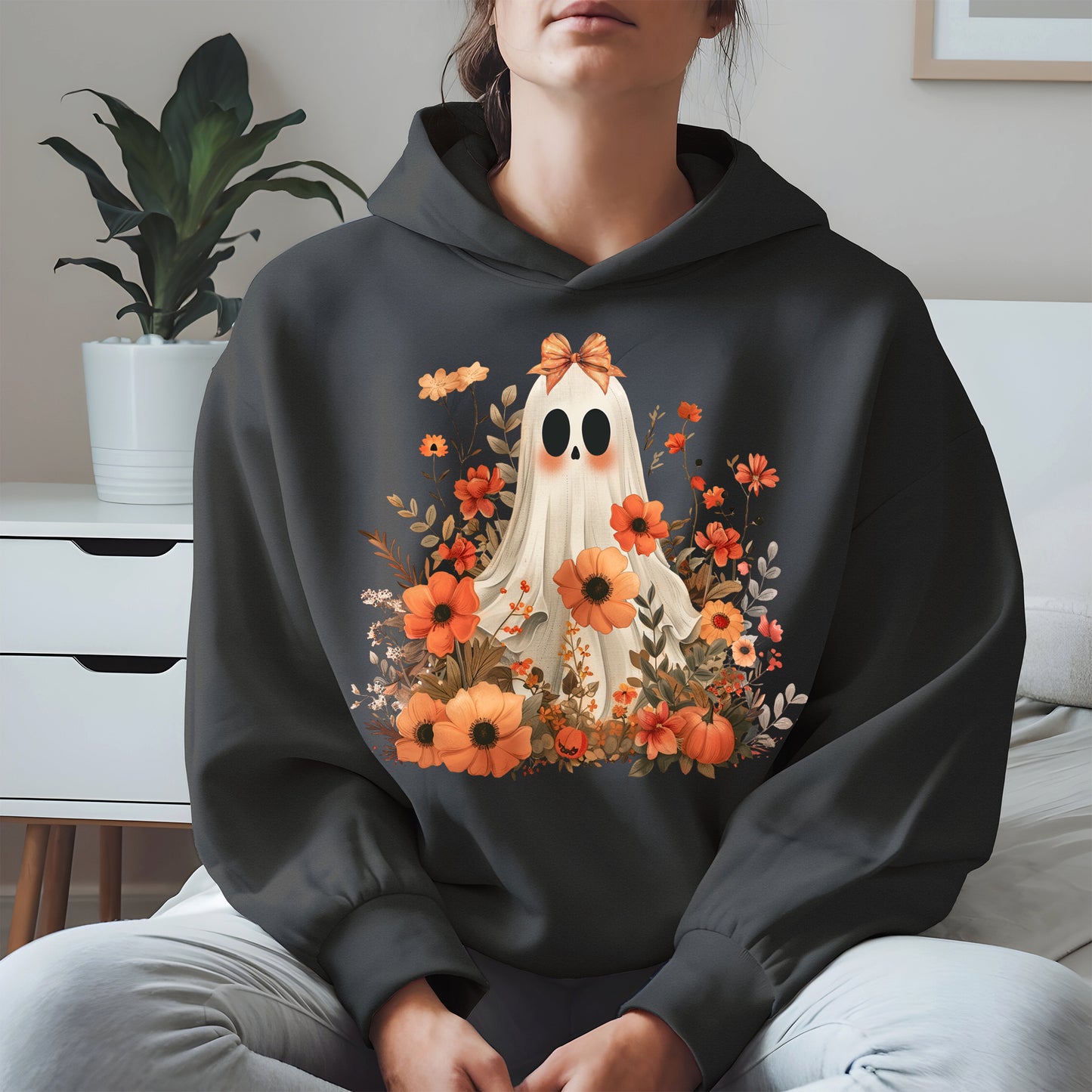 Autumn Ghost Floral Shirt Cute Fall Halloween Tee