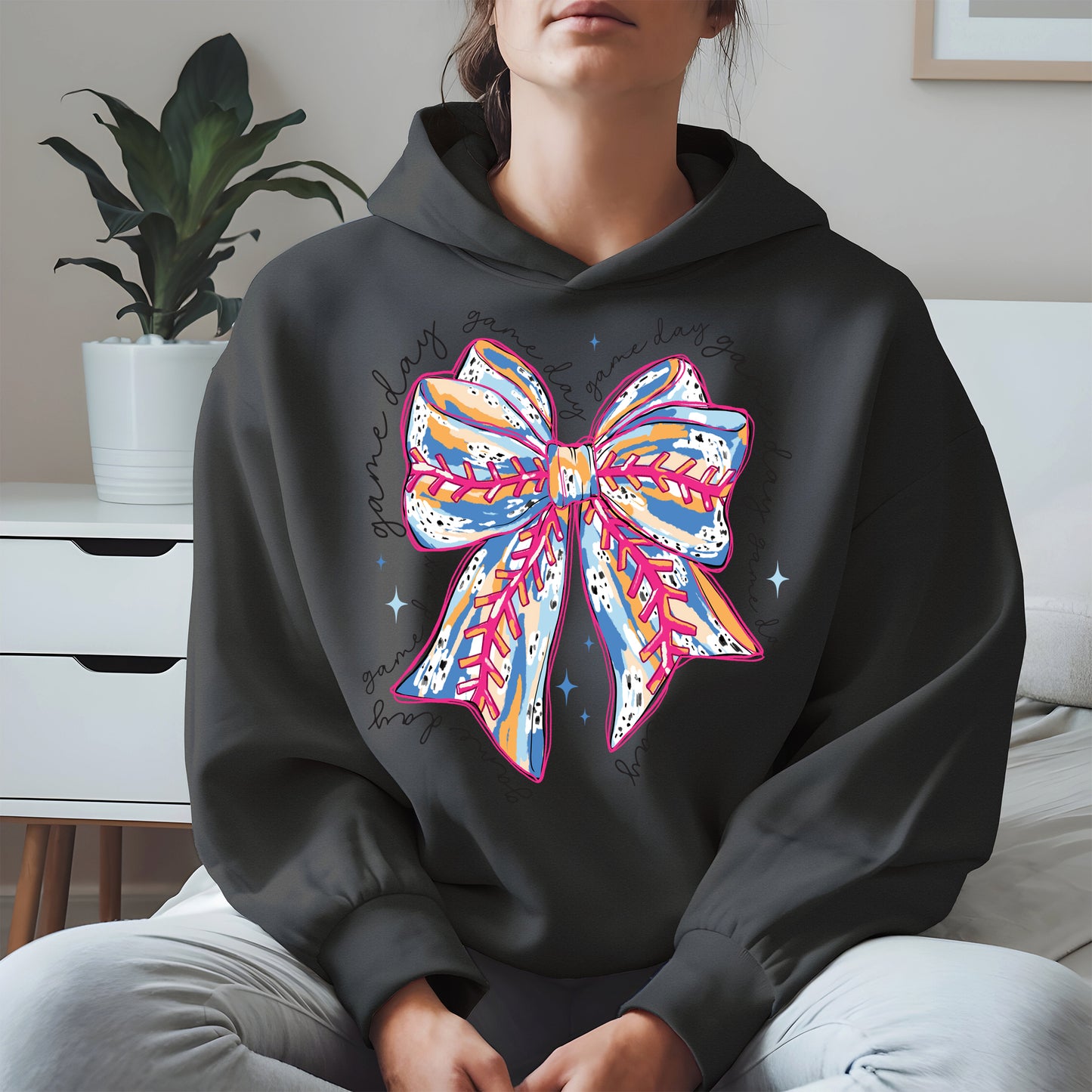 Game Day Bow Shirt Sport Tee Hoodie Sweatshirt for Baseball Fans