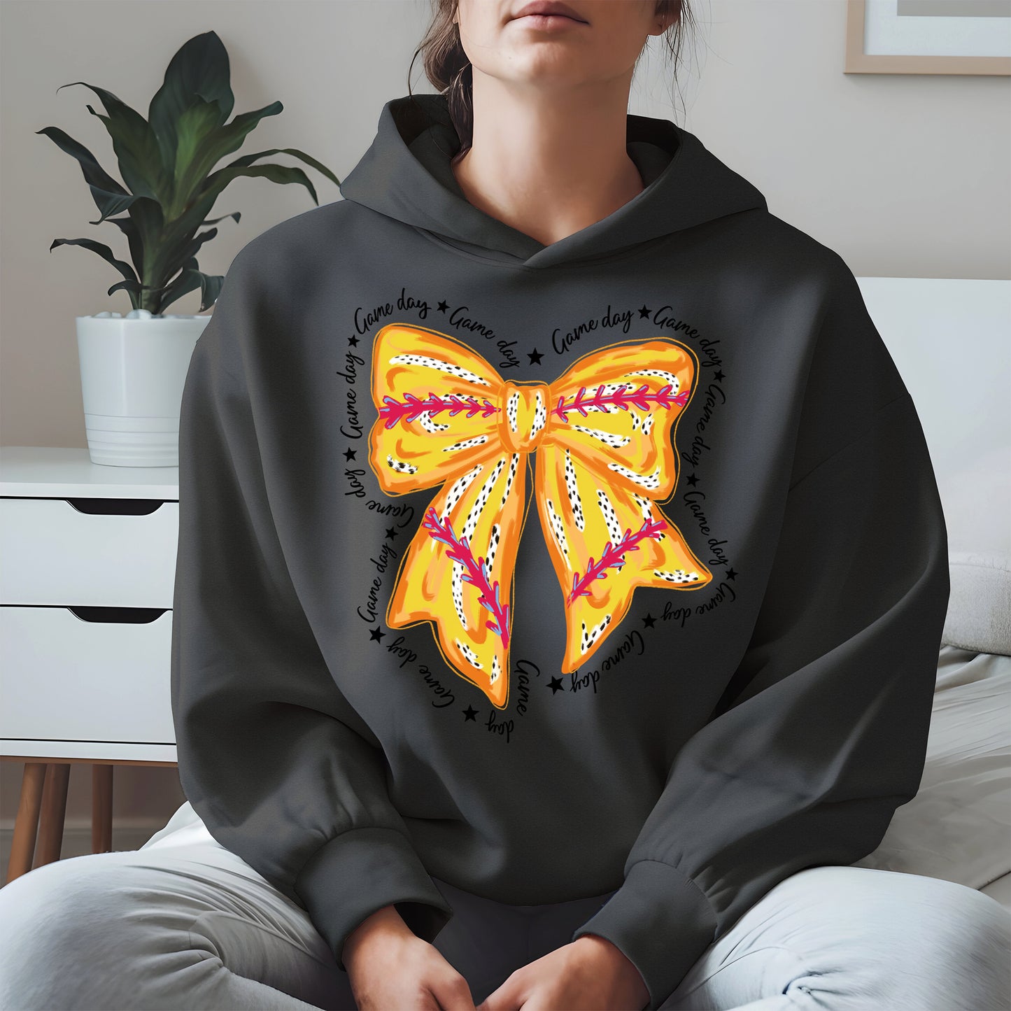 Yellow Baseball Bow Shirt Sport Tee Hoodie Sweatshirt Gift for Fans
