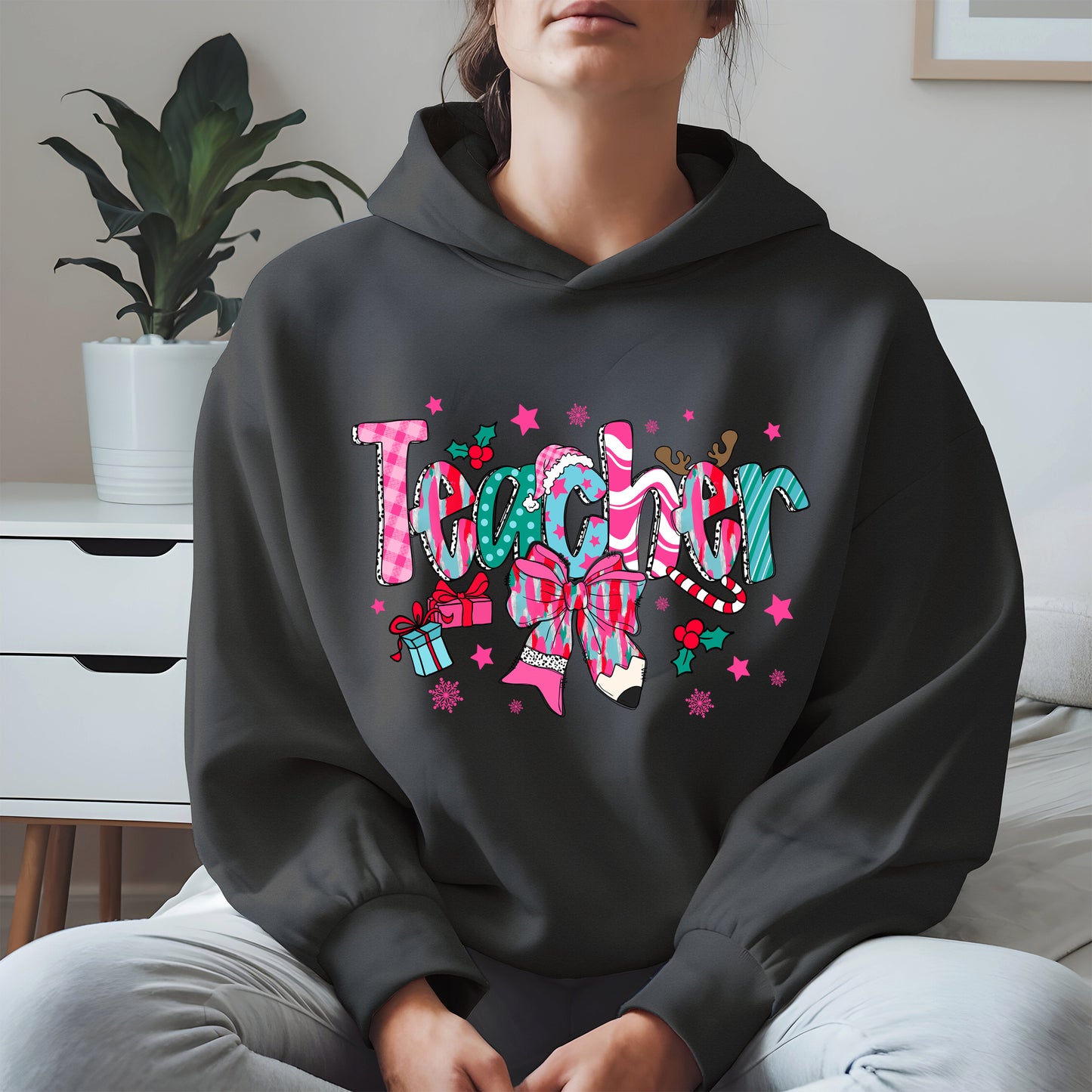 Christmas Teacher Shirt with Gifts and Bow