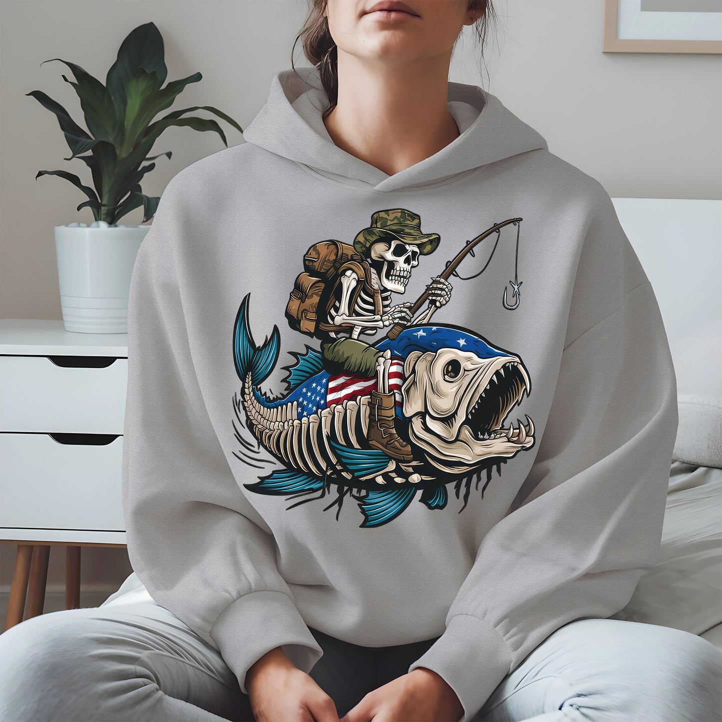 Patriotic Skeleton Fishing Shirt Hoodie Sweatshirt