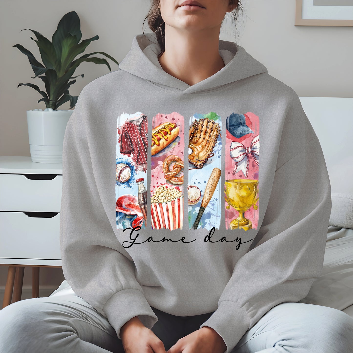 Watercolor Hotdog, Bat & Trophy Baseball Sport Shirt