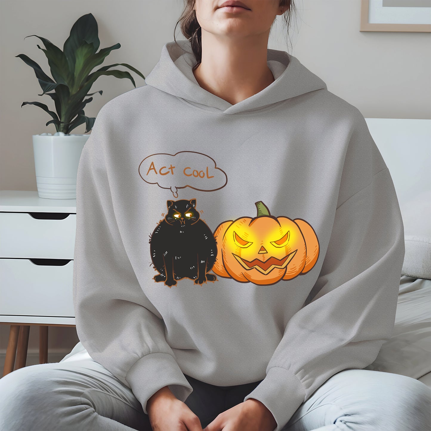 Act Cool - Black Cat & Pumpkin Halloween Tee