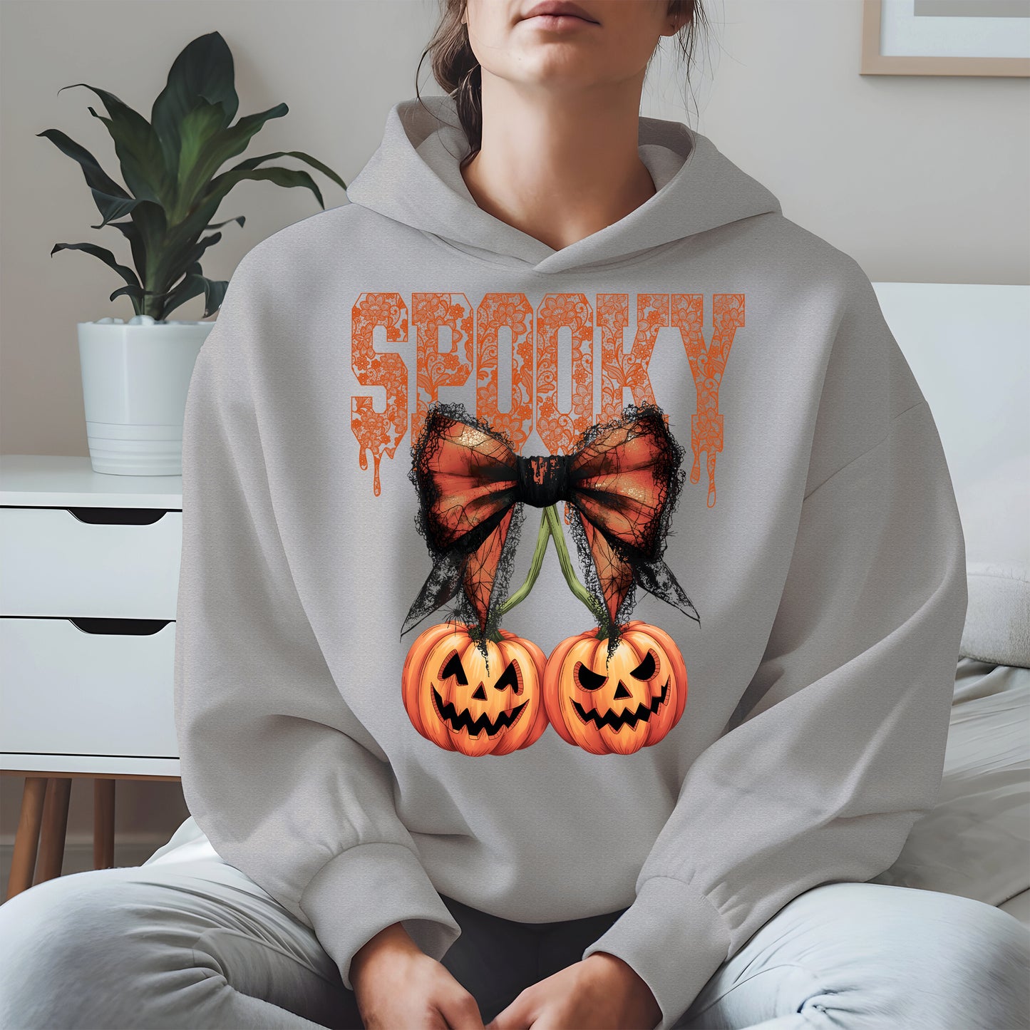 Spooky Bow Pumpkin Shirt Hoodie Sweatshirt for Halloween
