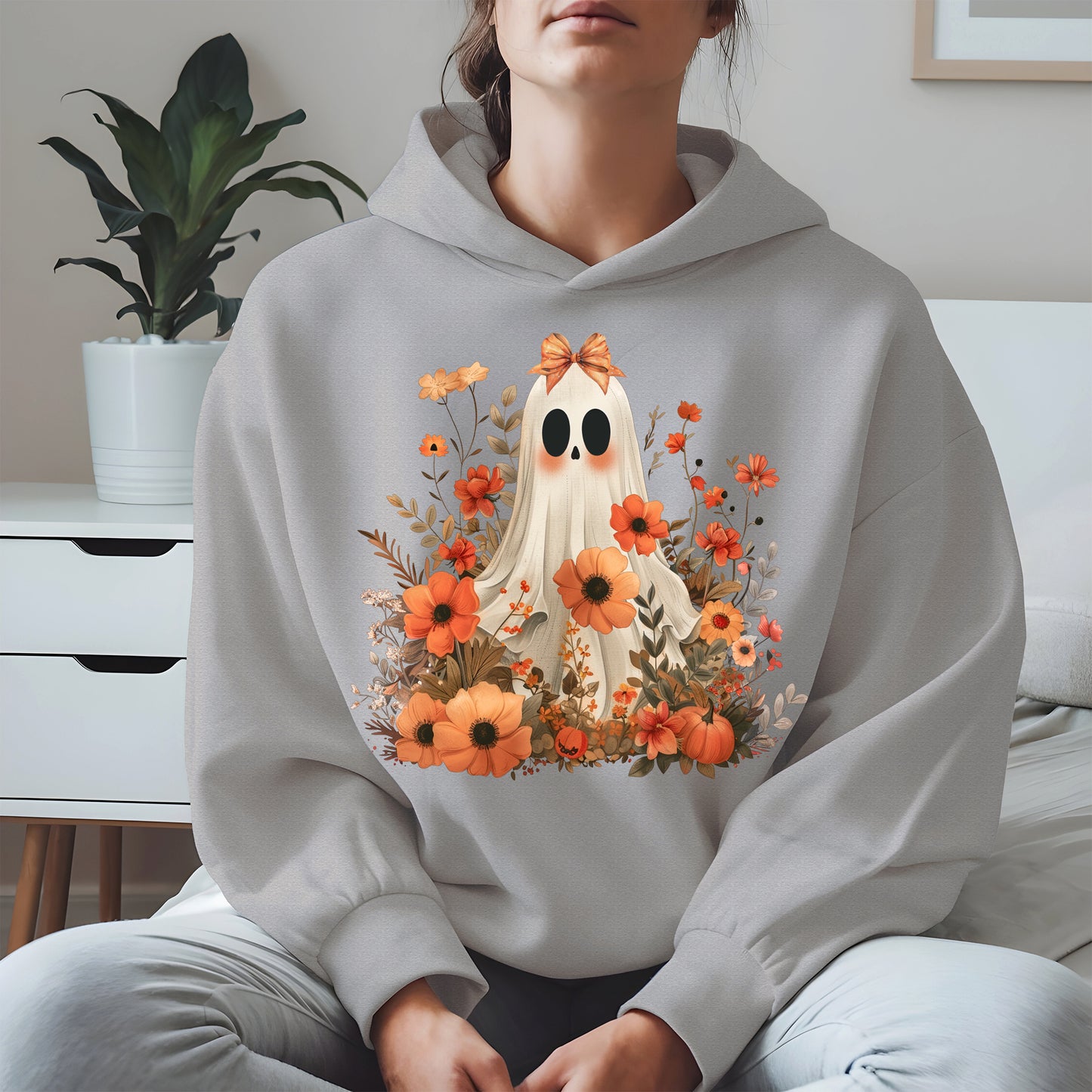 Autumn Ghost Floral Shirt Cute Fall Halloween Tee