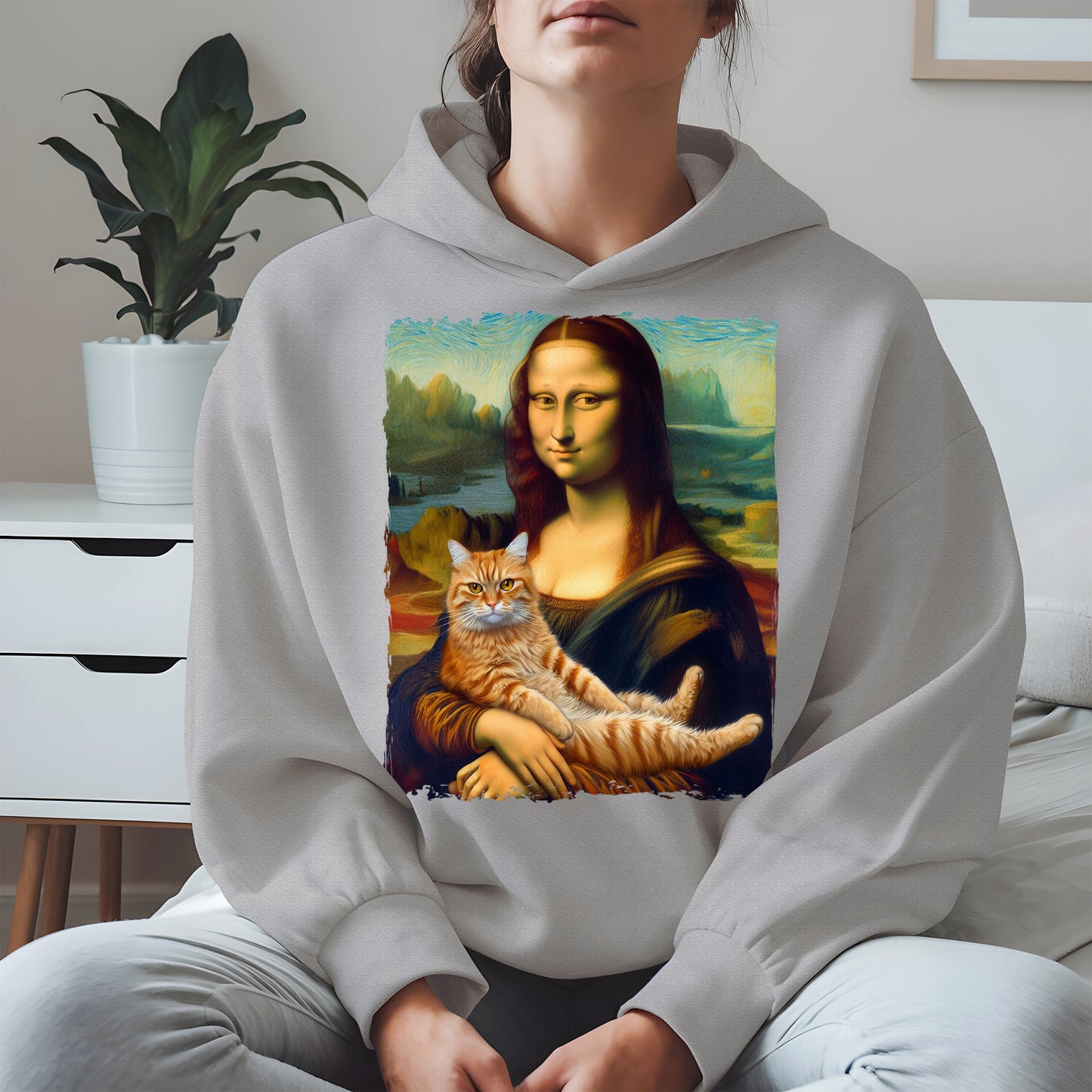 Mona Lisa Holding Orange Cat Shirt Hoodie Sweatshirt