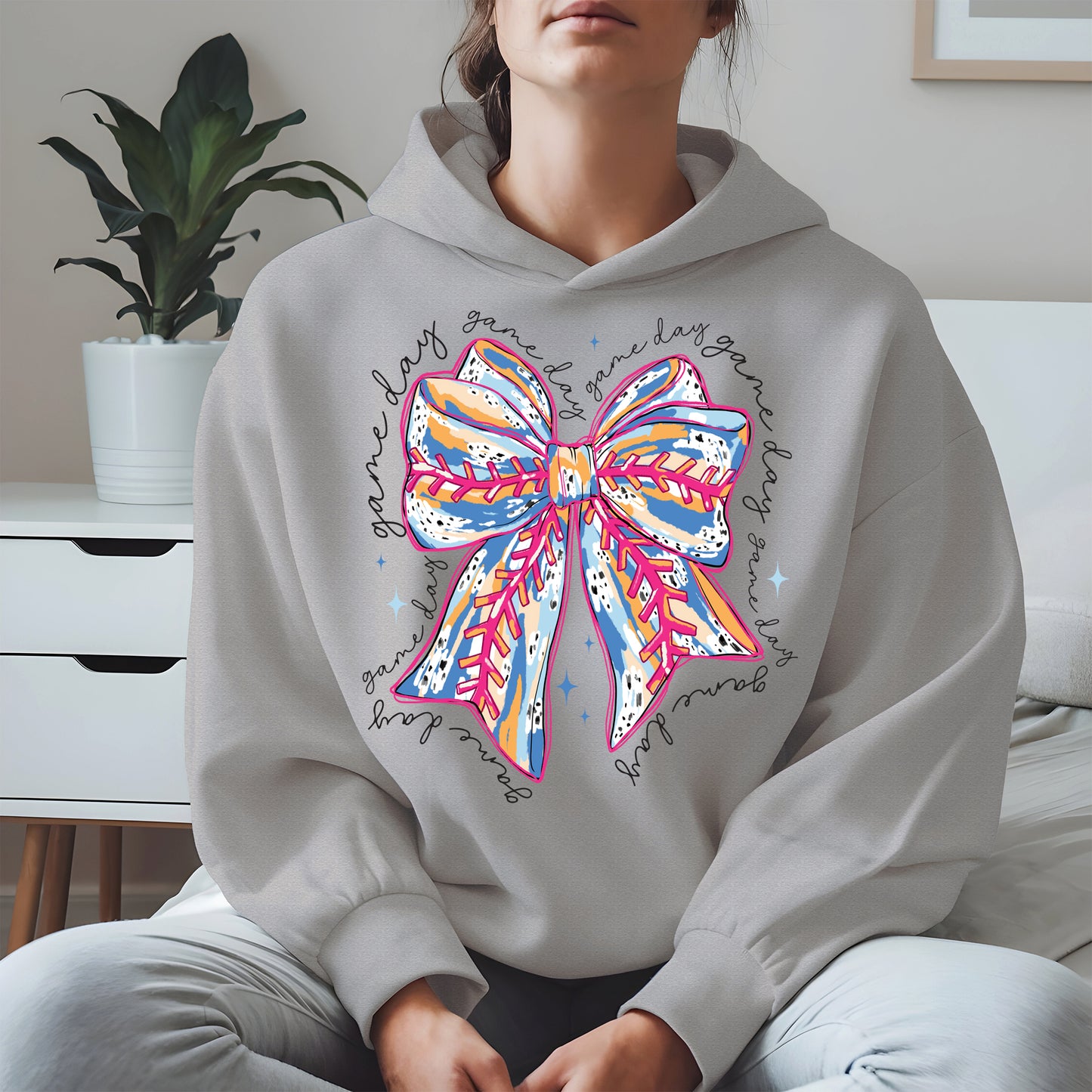 Game Day Bow Shirt Sport Tee Hoodie Sweatshirt for Baseball Fans