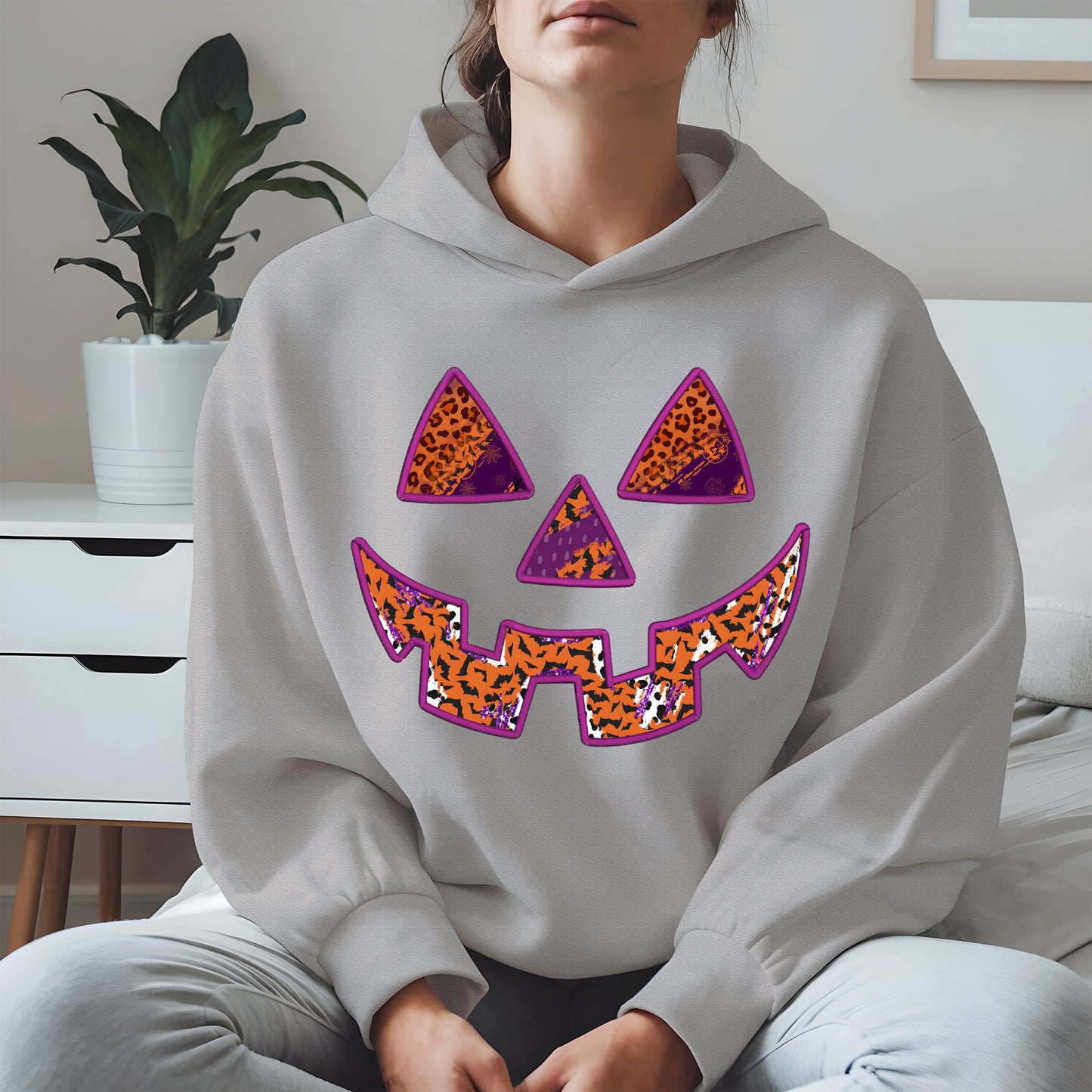 Pumpkin Face Faux Embroidery shirt