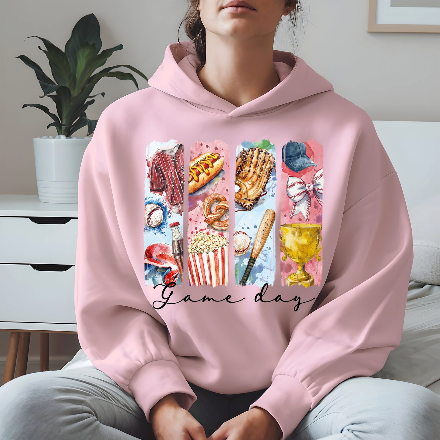 Watercolor Hotdog, Bat & Trophy Baseball Sport Shirt