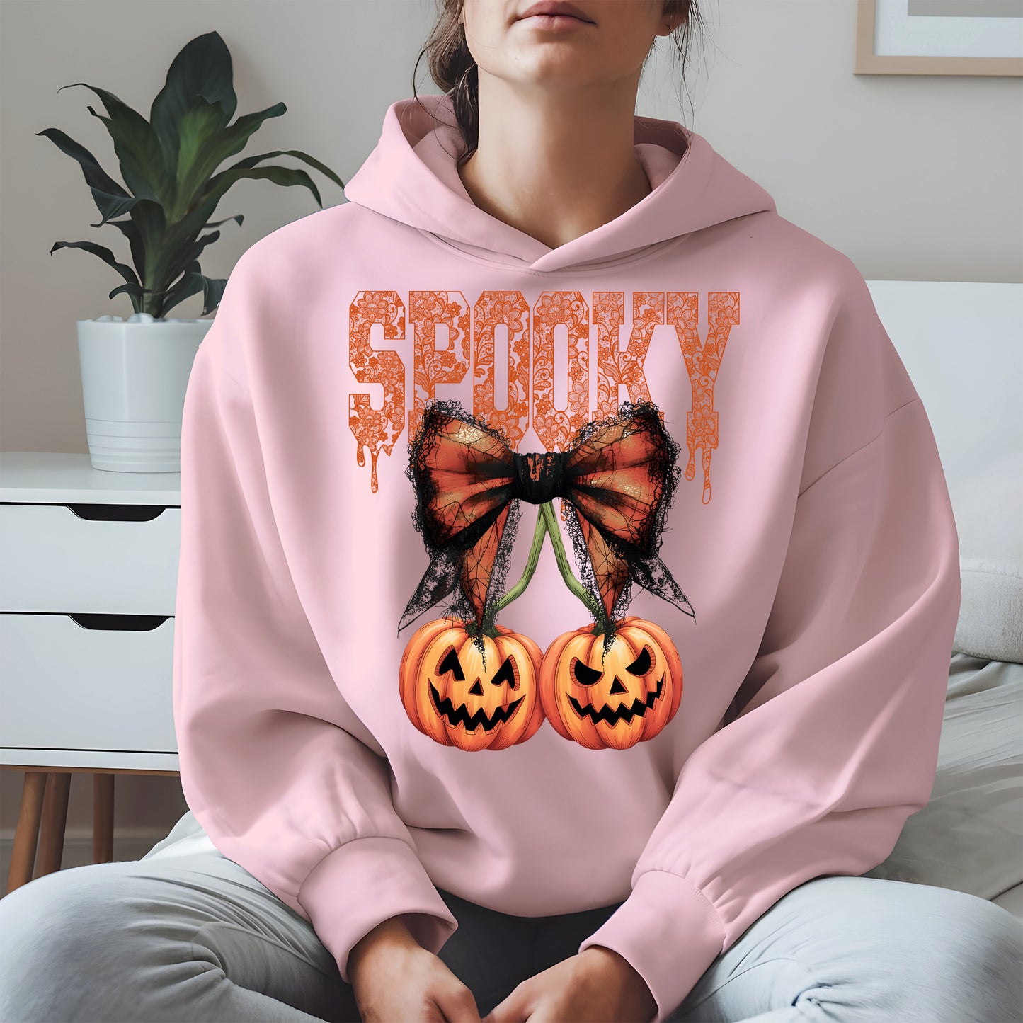 Spooky Bow Pumpkin Shirt Hoodie Sweatshirt for Halloween
