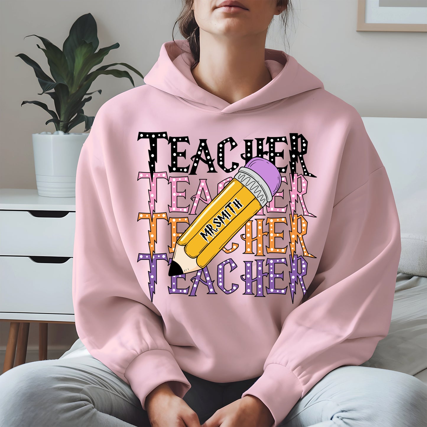 Retro Teacher Shirt with Personalized Pencil Name