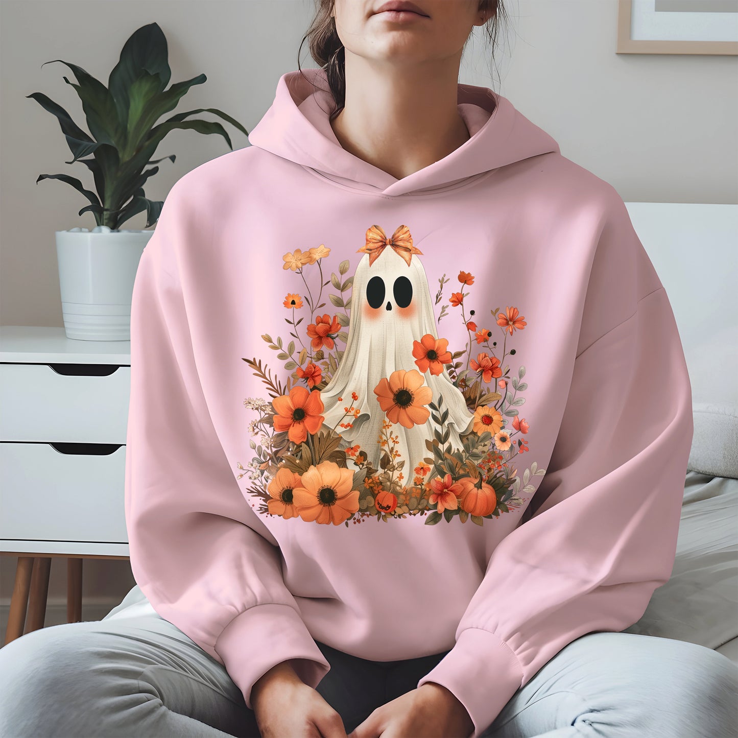 Autumn Ghost Floral Shirt Cute Fall Halloween Tee