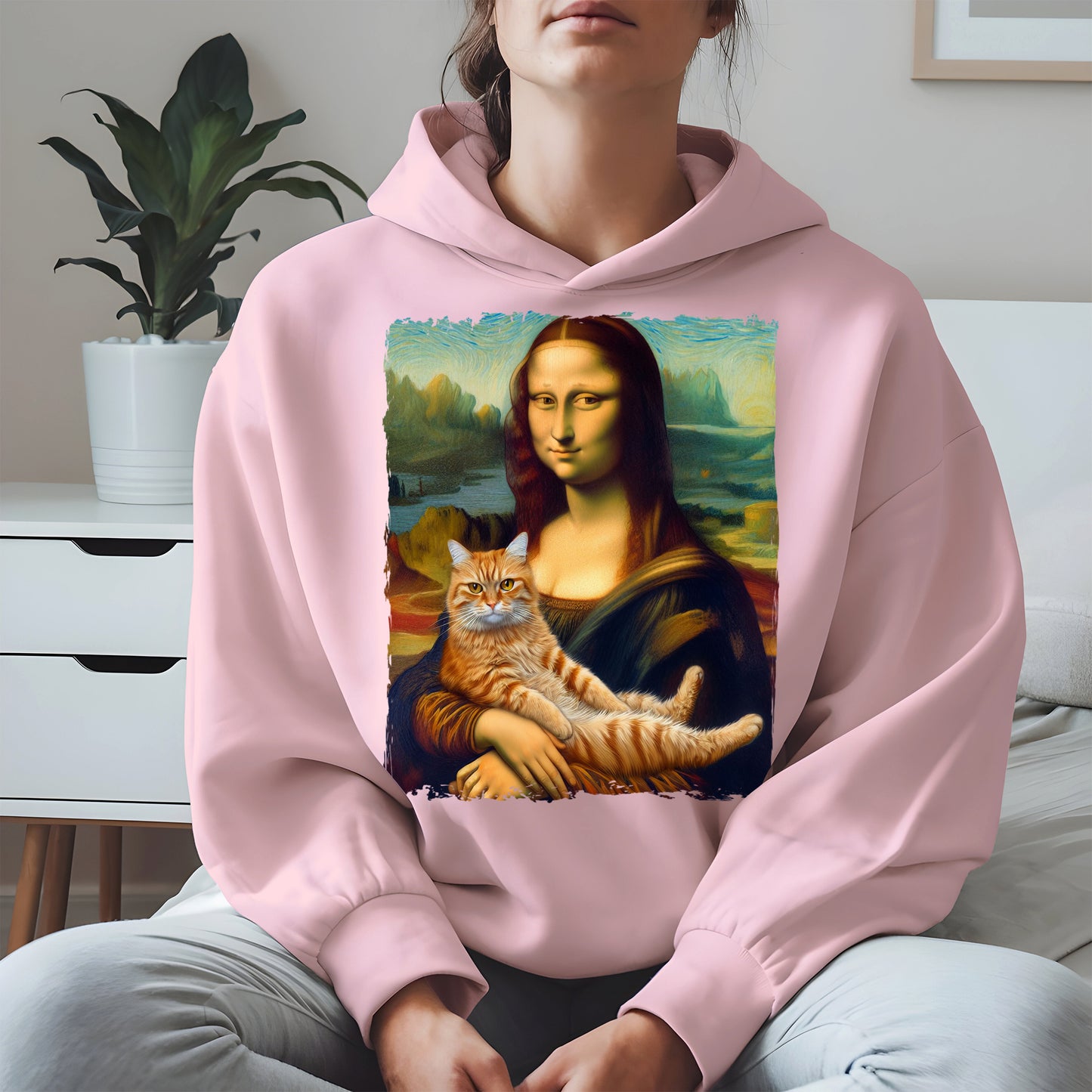 Mona Lisa Holding Orange Cat Shirt Hoodie Sweatshirt