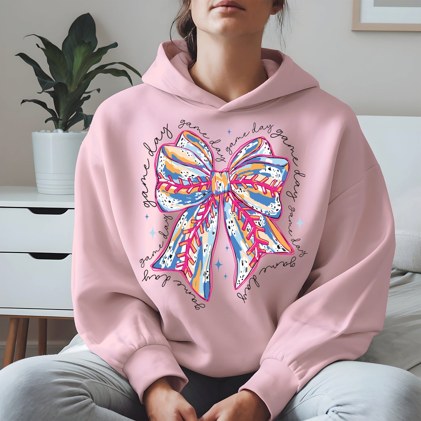 Game Day Bow Shirt Sport Tee Hoodie Sweatshirt for Baseball Fans