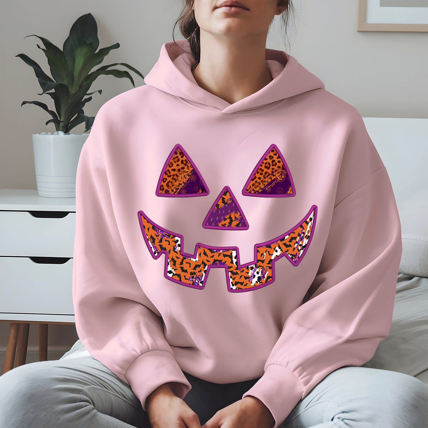 Pumpkin Face Faux Embroidery shirt