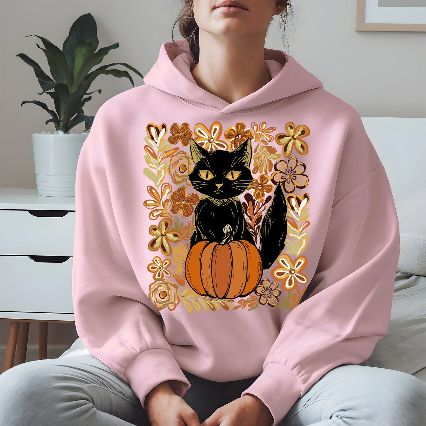 Floral Black cat Pumpkin halloween shirt