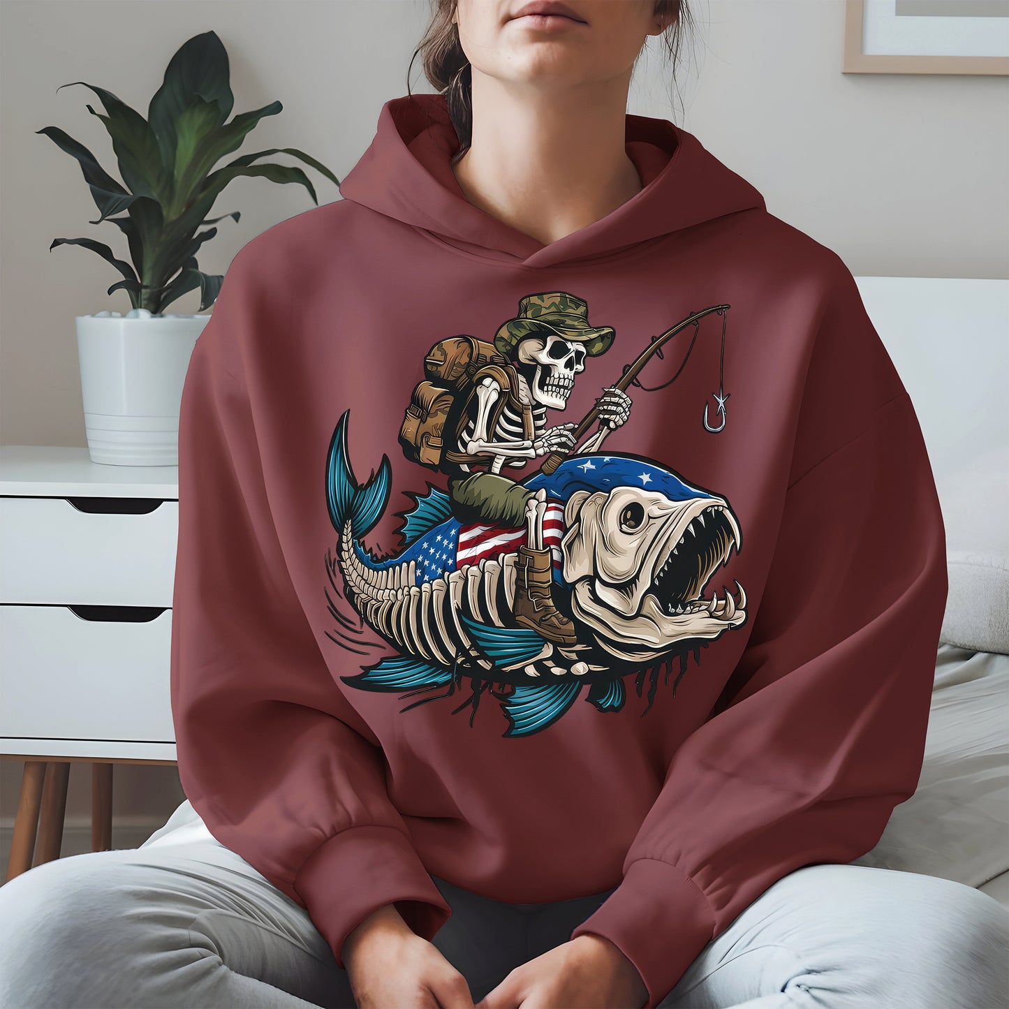 Patriotic Skeleton Fishing Shirt Hoodie Sweatshirt