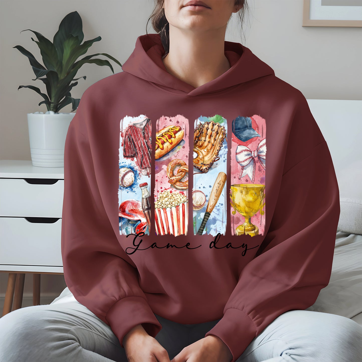 Watercolor Hotdog, Bat & Trophy Baseball Sport Shirt