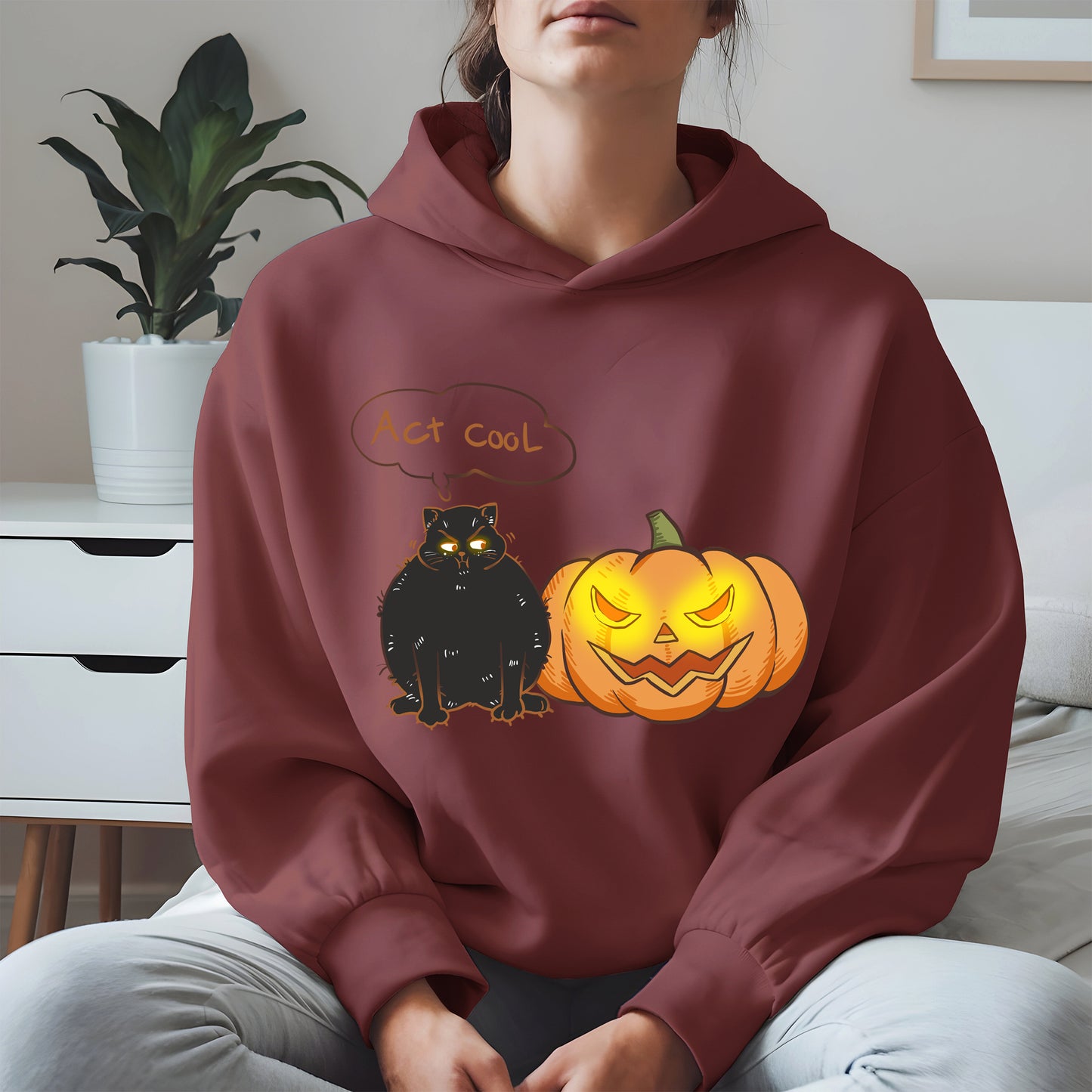 Act Cool - Black Cat & Pumpkin Halloween Tee
