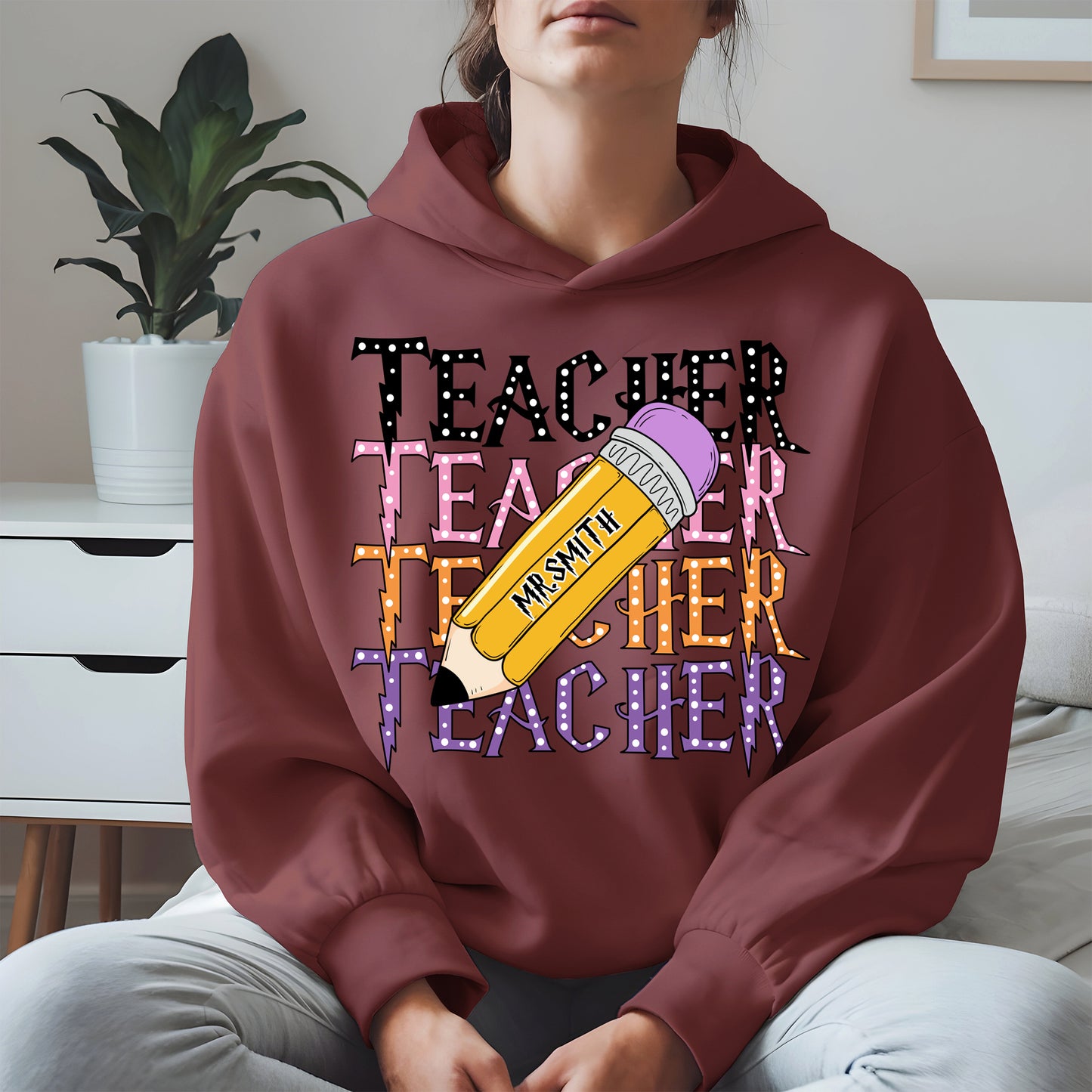 Retro Teacher Shirt with Personalized Pencil Name