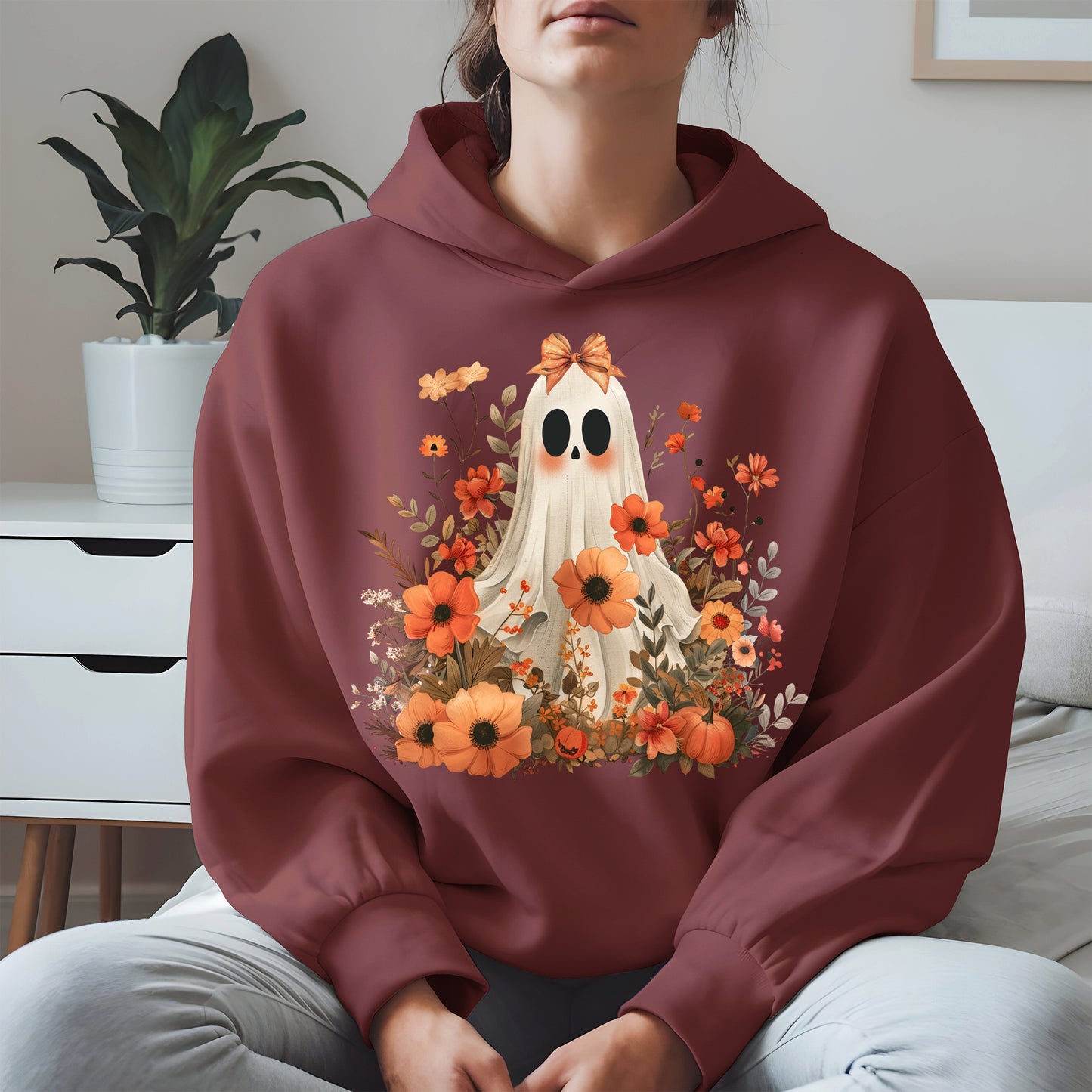 Autumn Ghost Floral Shirt Cute Fall Halloween Tee