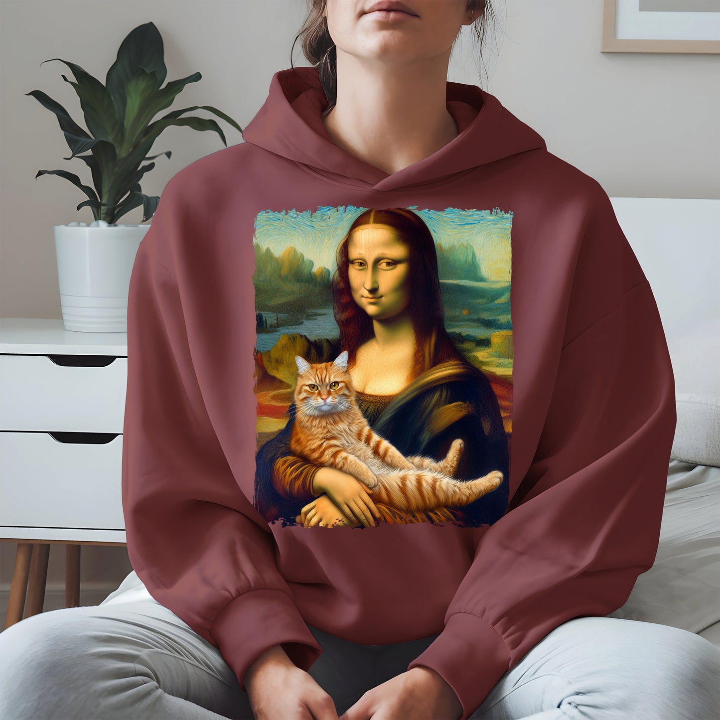 Mona Lisa Holding Orange Cat Shirt Hoodie Sweatshirt